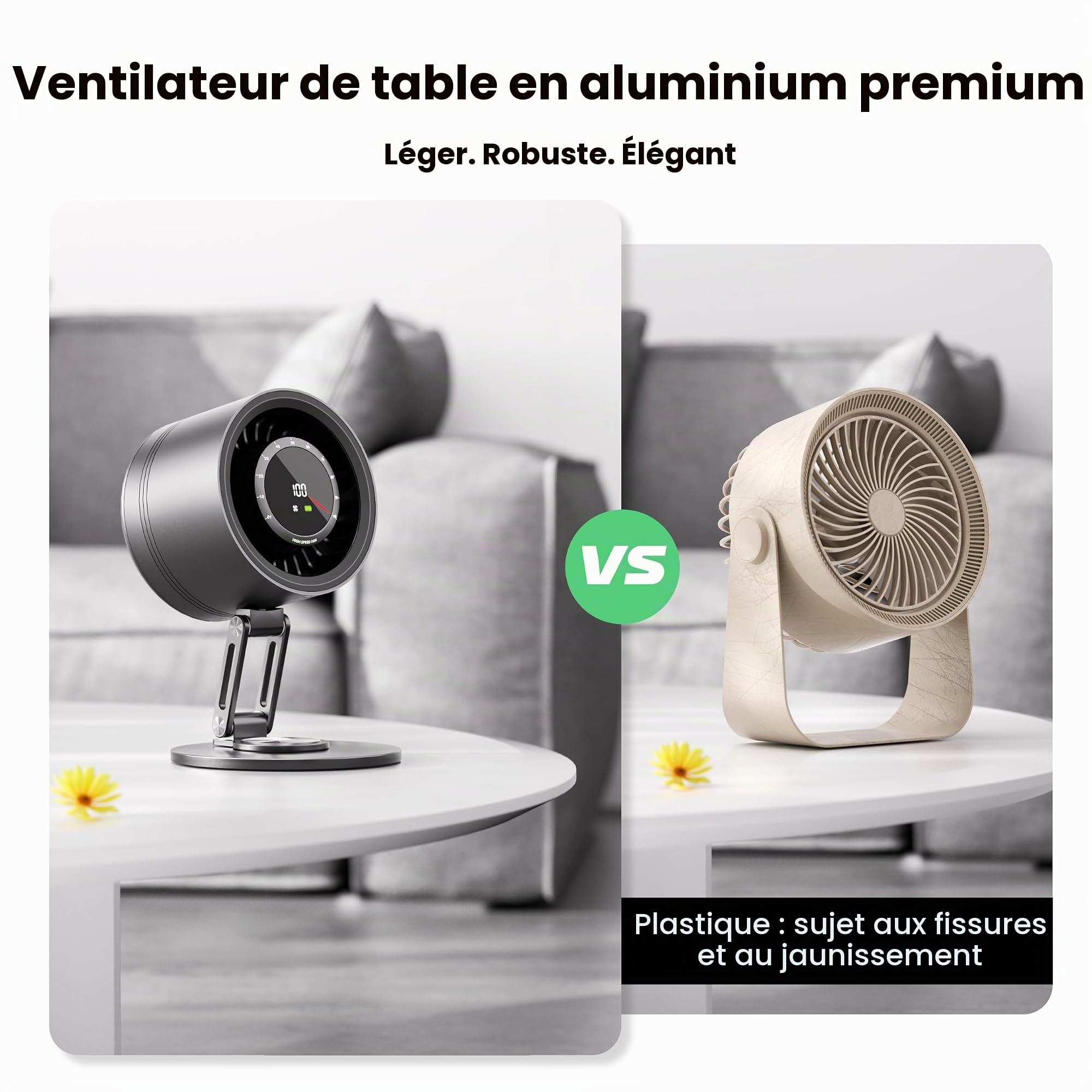 kstime Ventilateur de Bureau USB en Alliage d’Aluminium