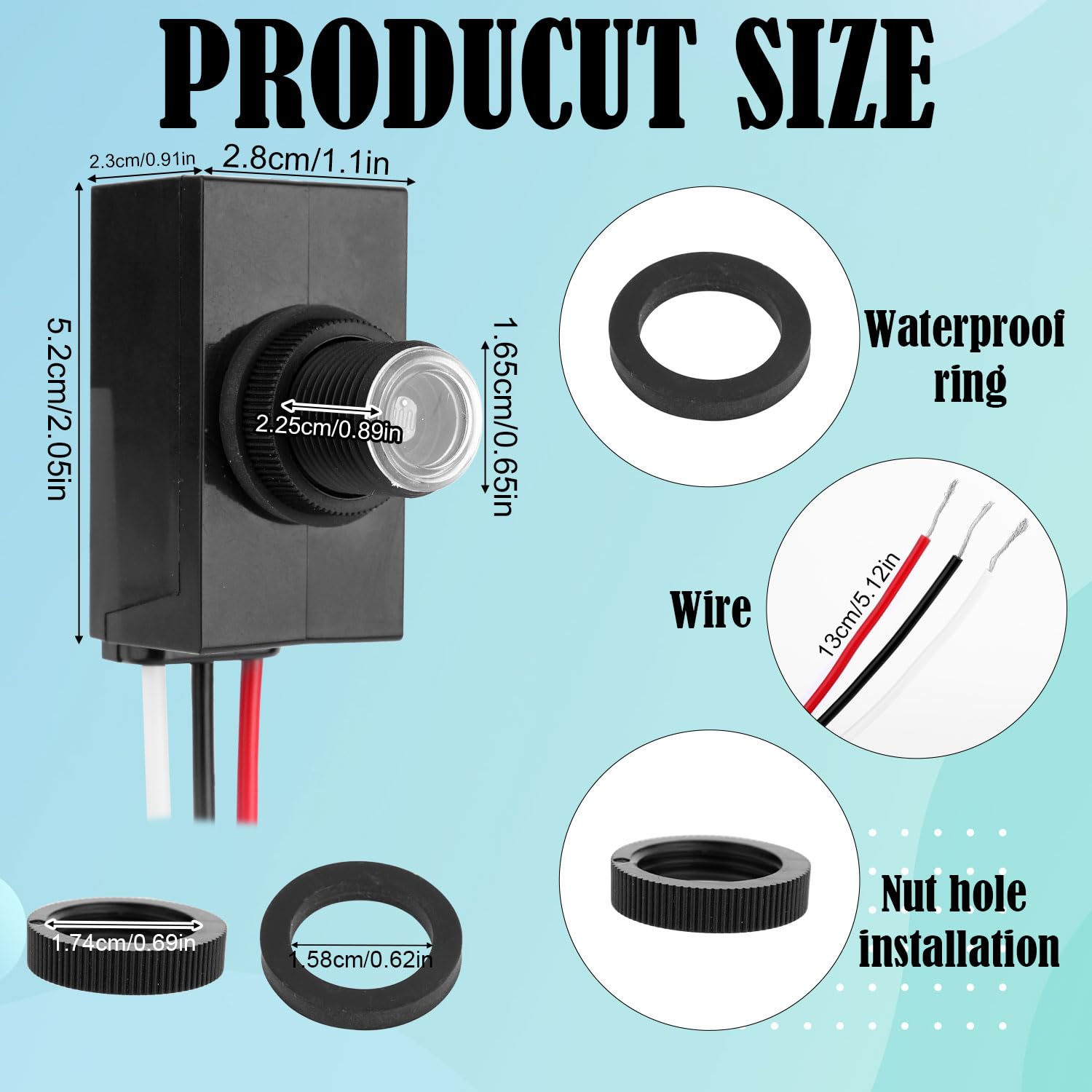 6pcs Dusk to Dawn Sensor for Outdoor Lighting, 100-277V Weatherproof Photoelectric Switch Photocell Light Sensor for Most Outdoor Lamp Fixtures Bulbs Security Lights Easy Install