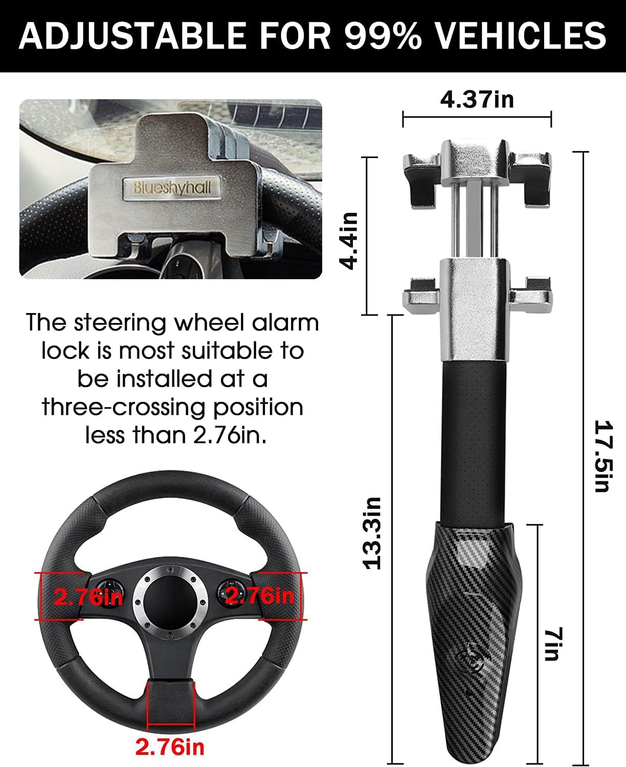 XhuangTech Antivol de Volant avec Alarme, très résistant, antivol de Voiture, prévention du vol de Voiture, Ajustement Universel pour véhicule, Camion, camionnette, VUS