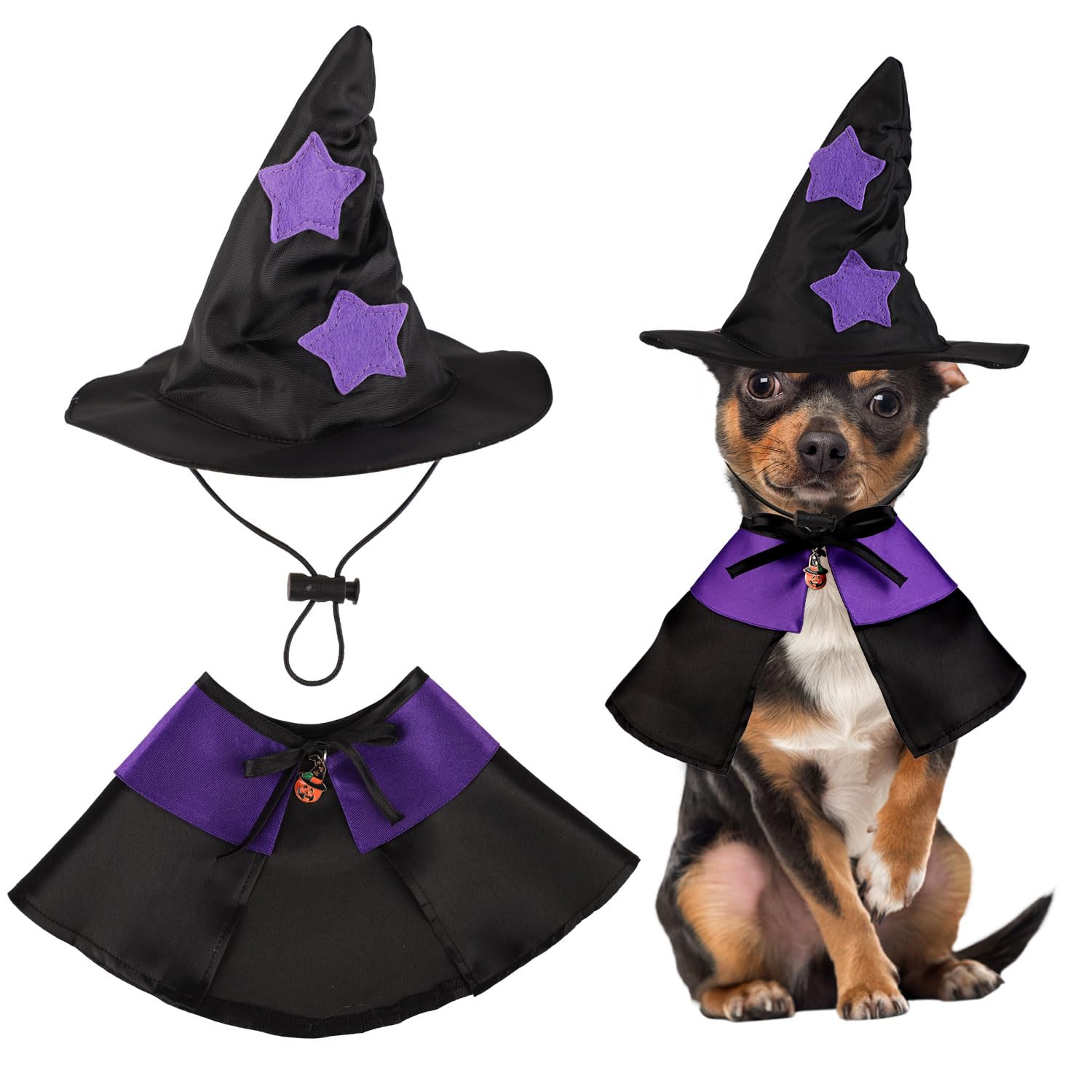 Costume d'Halloween pour animaux : cape de sorcière anti-stress et légère pour chat et chien S