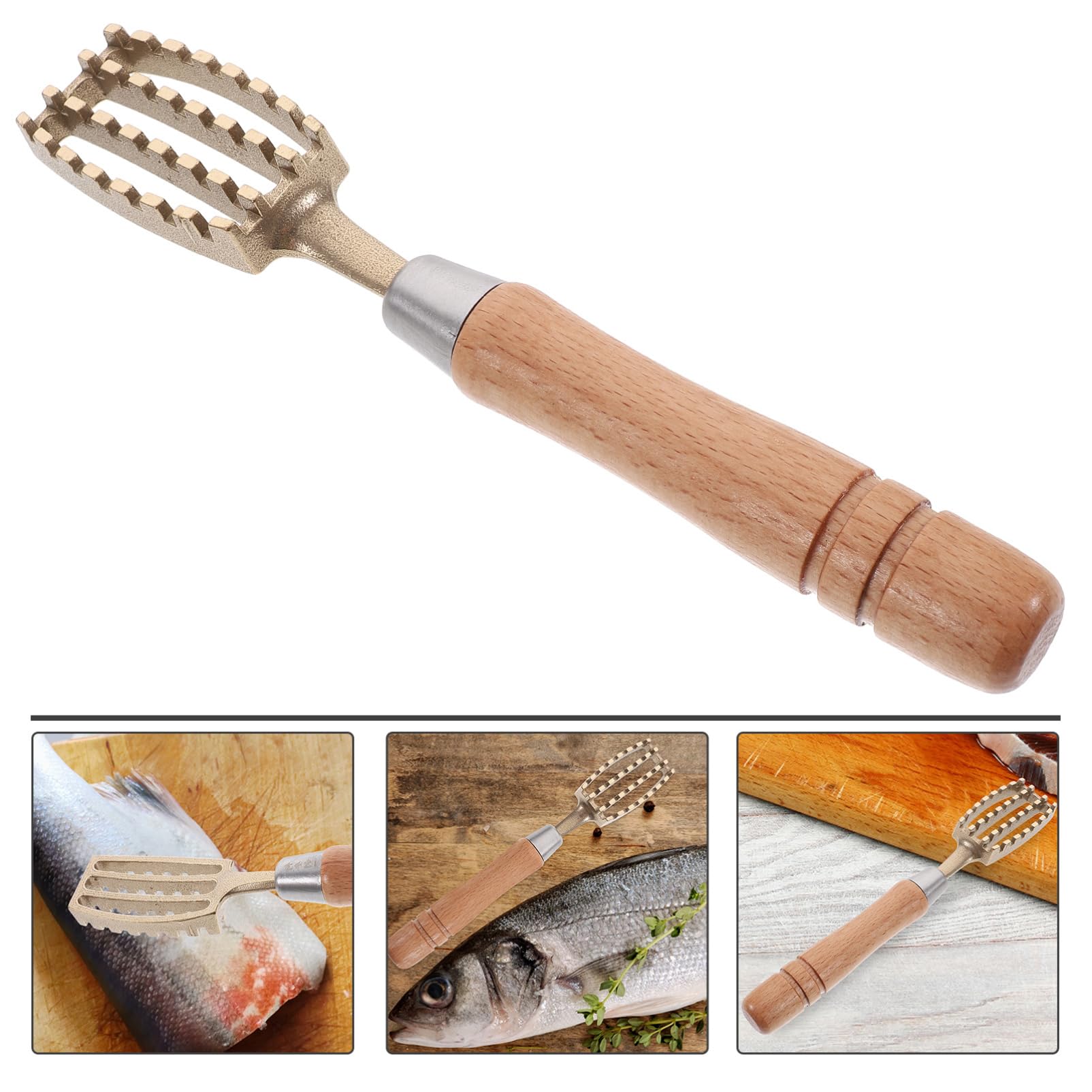 PRETYZOOM 2 Piezas cepilladora de Escamas de Pescado removedor de Piel Herramienta y Tirador Madera Mango de Madera removedor de Escamas de Pescado removedor de Escamas de mariscos latón