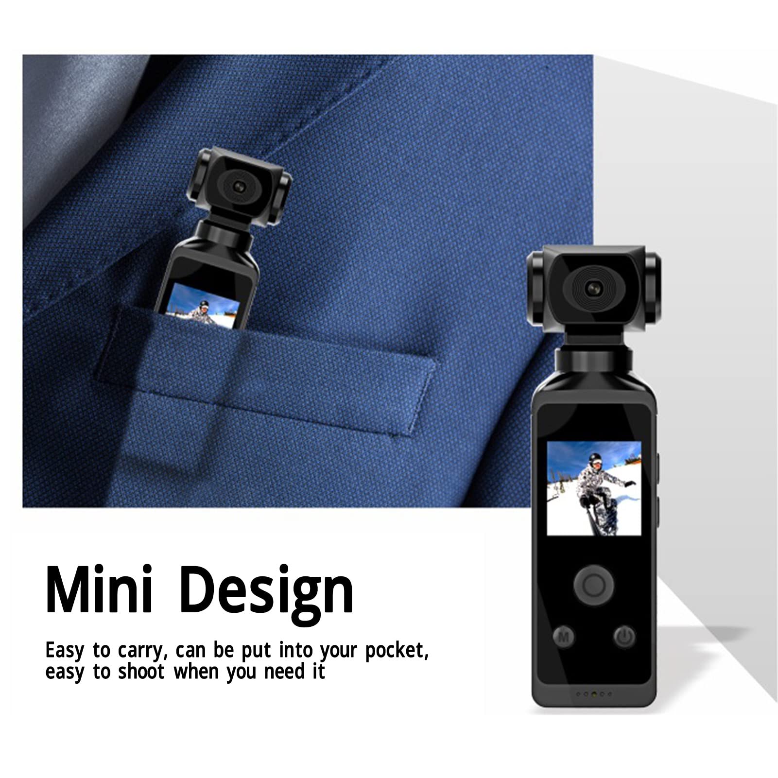 Telecamera d'azione portatile, videocamera tascabile 1080p HD Wifi Mini Sports Camera, rotazione 270°, foto 16MP, stabilizzazione, custodia impermeabile 30m, clip microfono per viaggi