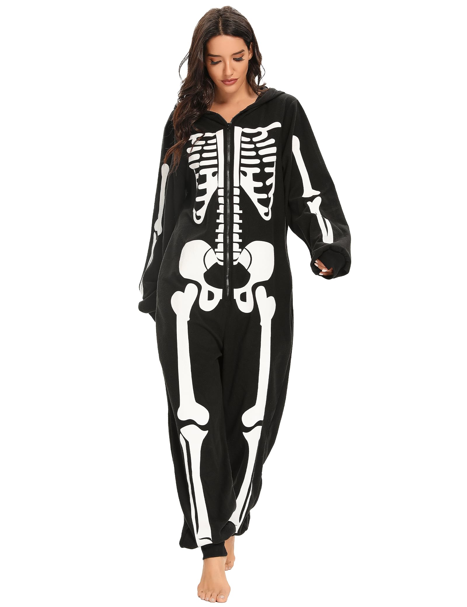 Disfraz de esqueleto para mujer adulta, pijama de Halloween, talla grande, traje acogedor para niña, fiesta de cosplay
