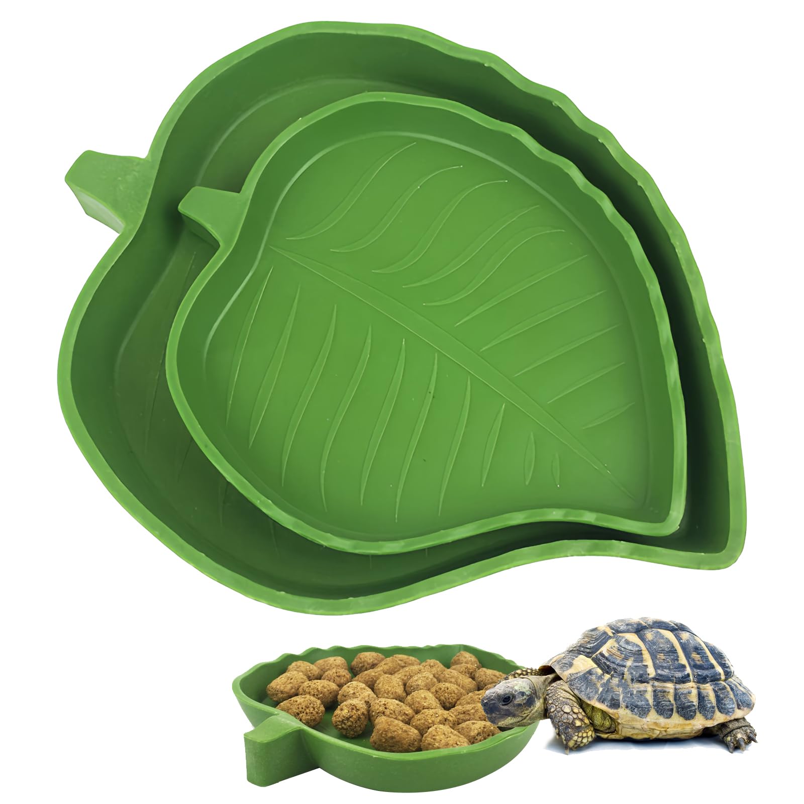 2 PCS Leaf Reptile Food Water Bowl, 2 Sizes Small Pet Drinking and Eating Water Bowl, Turtle Feeding Dish, Pet Aquarium Ornament Terrarium Dish Plate for Tortoise Corn Snake Lizards Hamsters