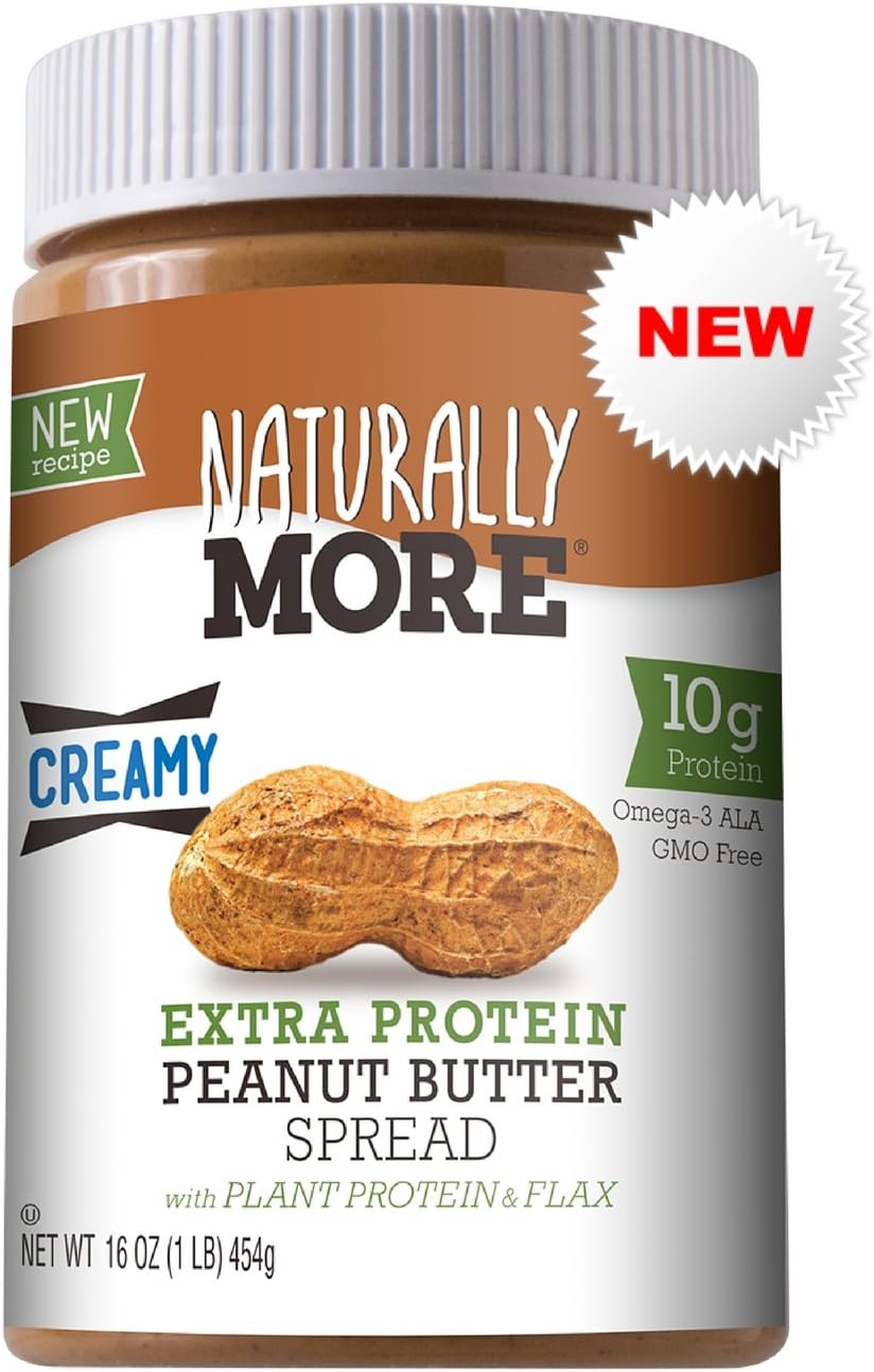 Naturally More All Natural Creamy Peanut Butter Spread Extra High Protein - 10g Flaxseed - Plant Based Nut Butter