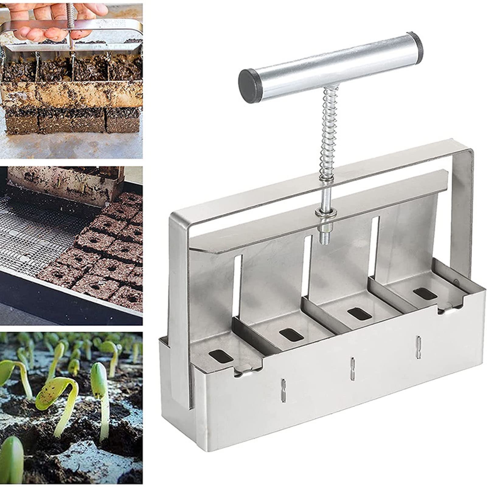 Bloque de tierra manual de acero inoxidable para dispensador de plántulas, mini bloque para plantar invernaderos
