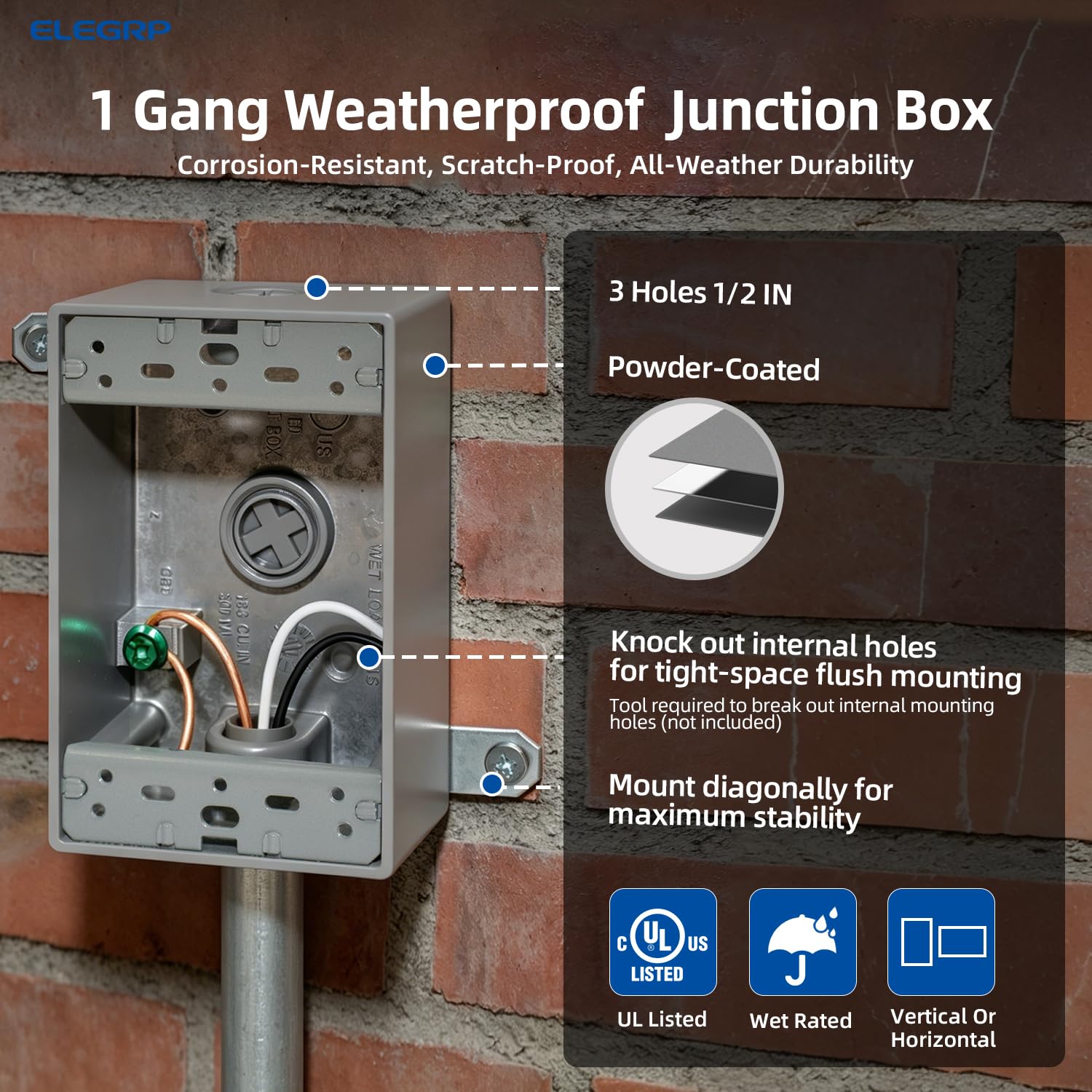 ELEGRP GFCI Kit de prise électrique 15 A, WR, avec plaque murale résistante aux intempéries, blanc, 1 paquet