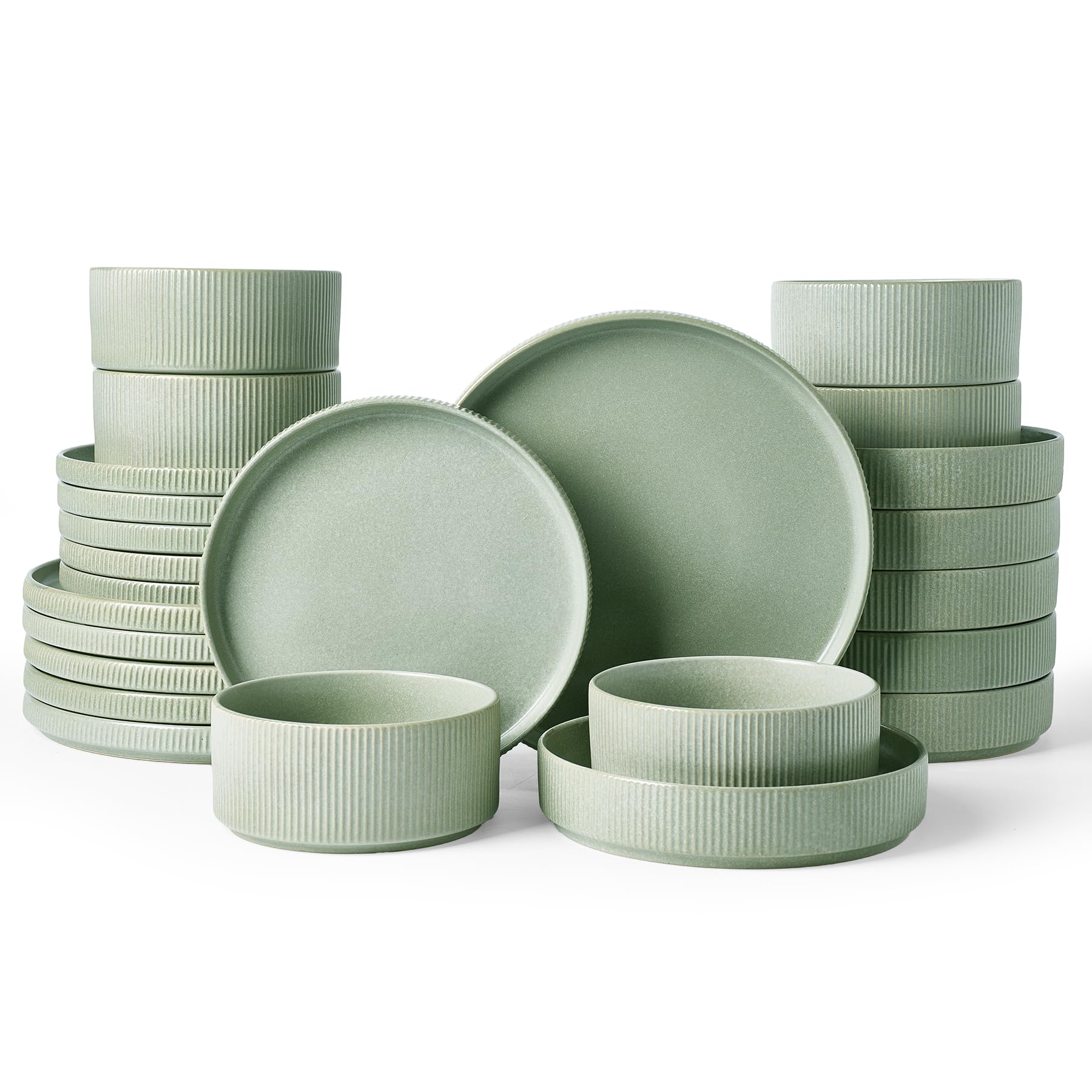 Famiware Star Stoneware Dinnerware Sets with Pasta Bowls, 24pc Dishes for 6