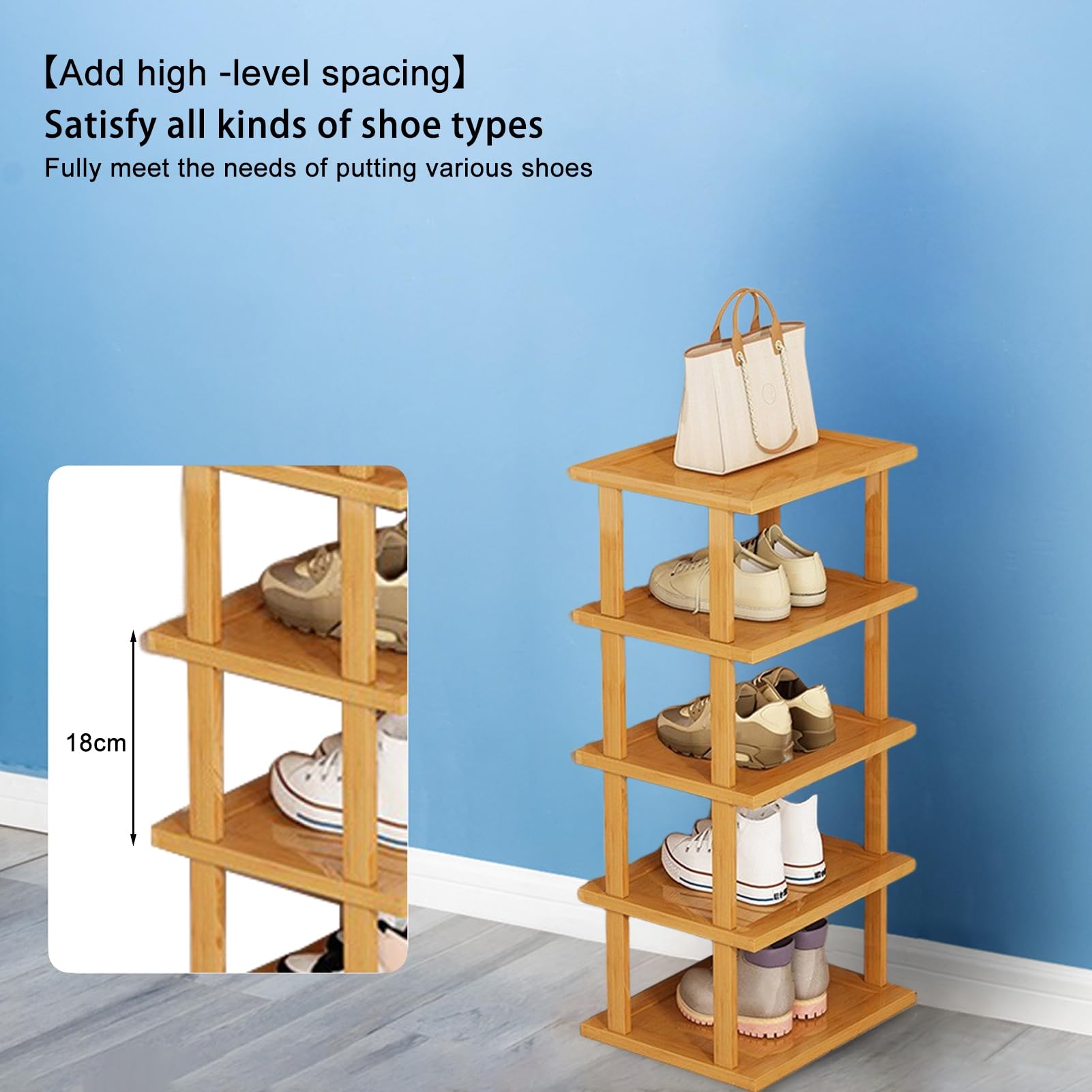 Scarpiera A 7 Livelli In Bambù - Stretto E Alto - Ideale Per Ingresso, Camera O Corridoio - 25x23x115 Cm - Foto 6