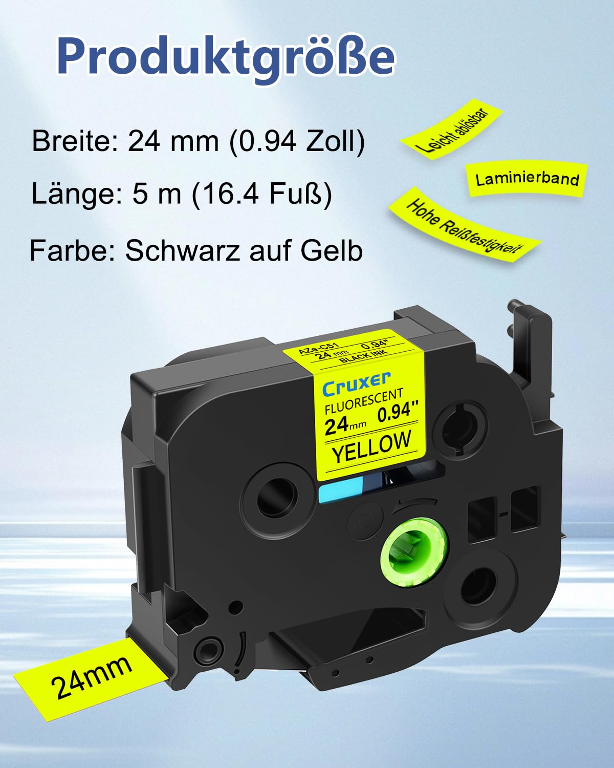Cruxer 10er-Pack Kompatibel mit Ptouch TZeC51 24 mm Schwarz auf Gelb | TZe-C51 Laminiertes Etikettenband Ersatz für P-touch PT-D600 E500 H500 P710BT 1400 9200DX P750W Etikettendrucker