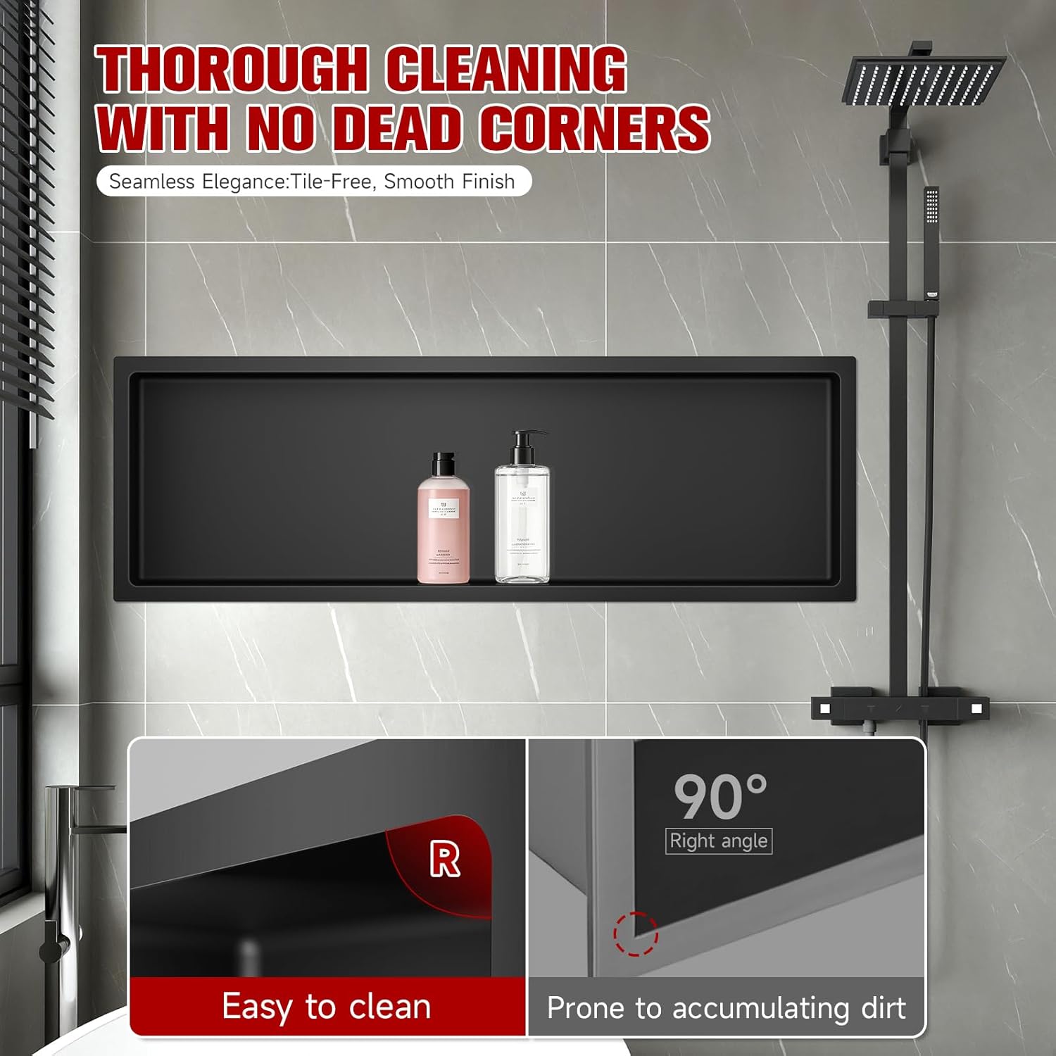 No Tile Needed Shower Niche 12"X 36", Bathroom Wall Niche Single Shelf, Stainless Steel Shower Niche for Bathroom, Kitchens, Balconies