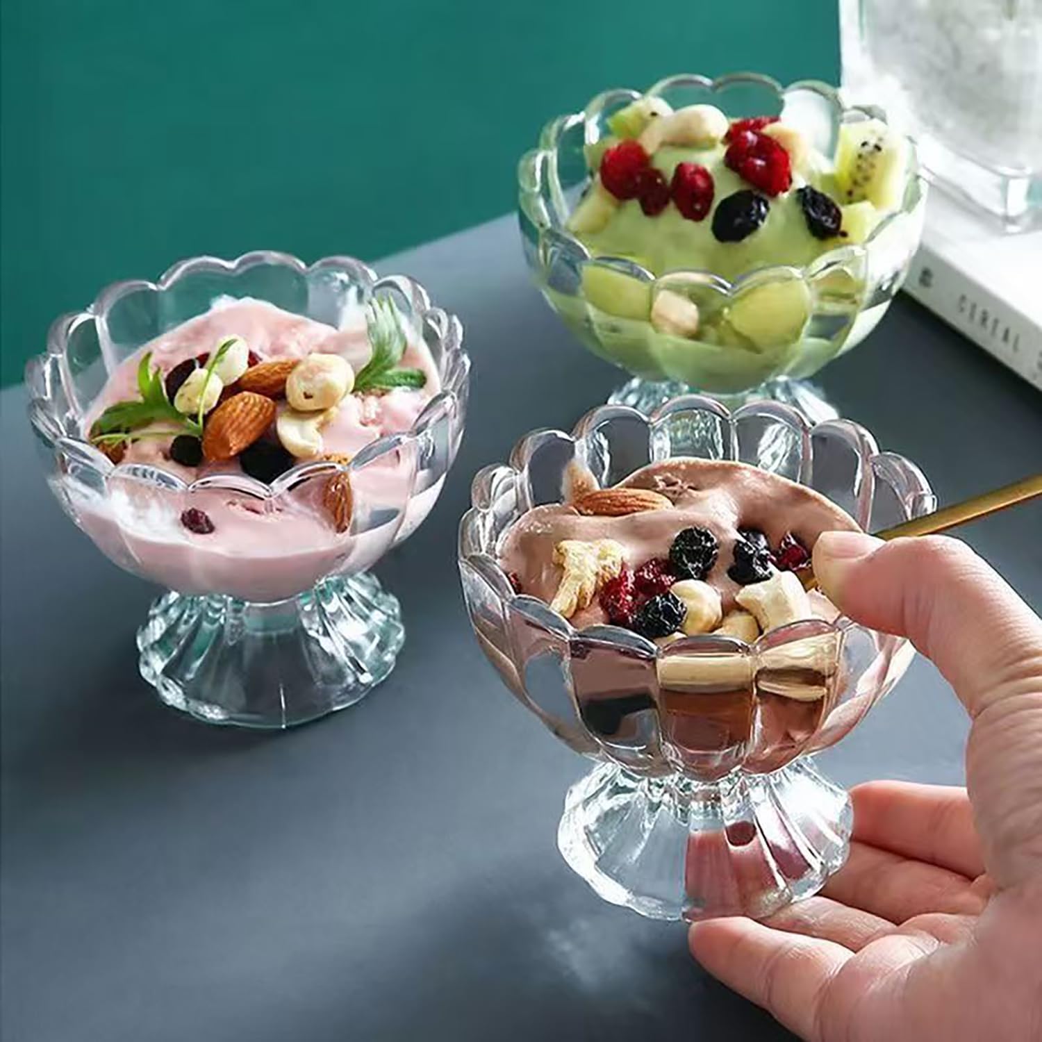 Glass Dessert Bowls, 138ml, Clear, Set of 4, for Ice Cream and Sundae (6)
