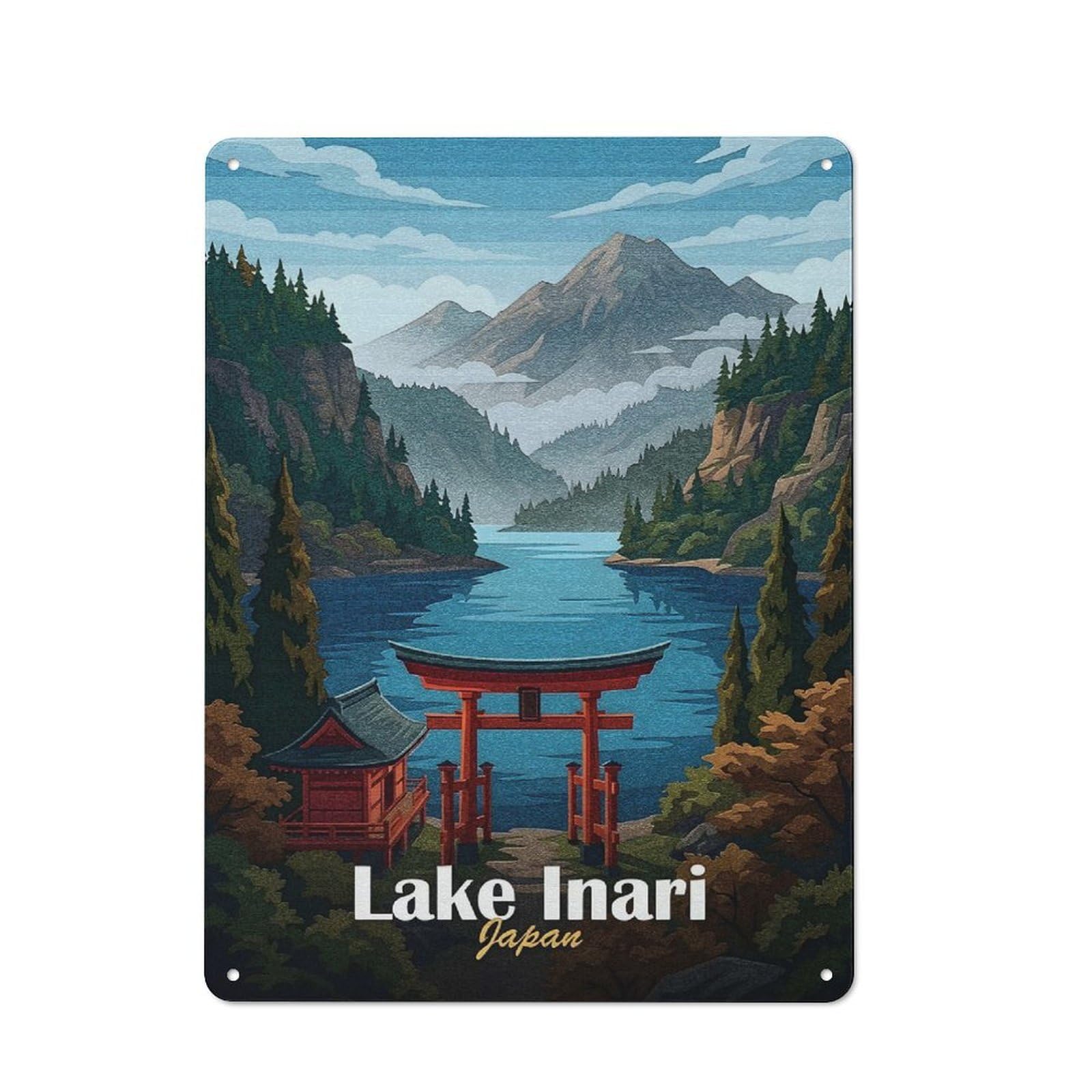 Junmoney Style-11 Tin Wall Plaque 40X30cm With Lake Inari Japan Landscape Art For Dining Room Or Kitchen, A Winter Wall Decor Update For Dining Room Decor Fans
