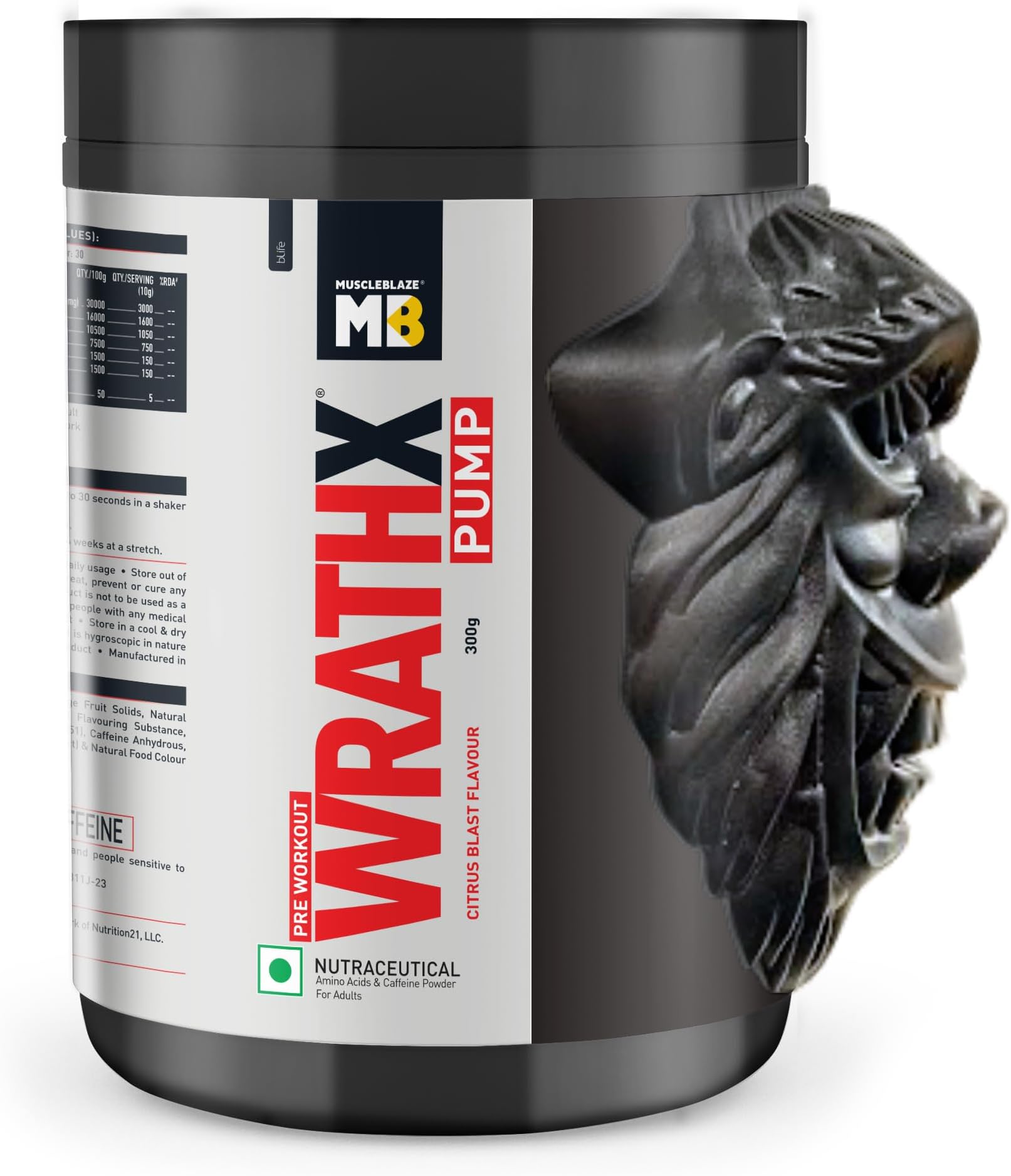 MuscleBlaze Pre Workout WrathX PUMP Powder, Citrus Blast (30 Servings, 300g) | With Nitrosigine & L-Citrulline