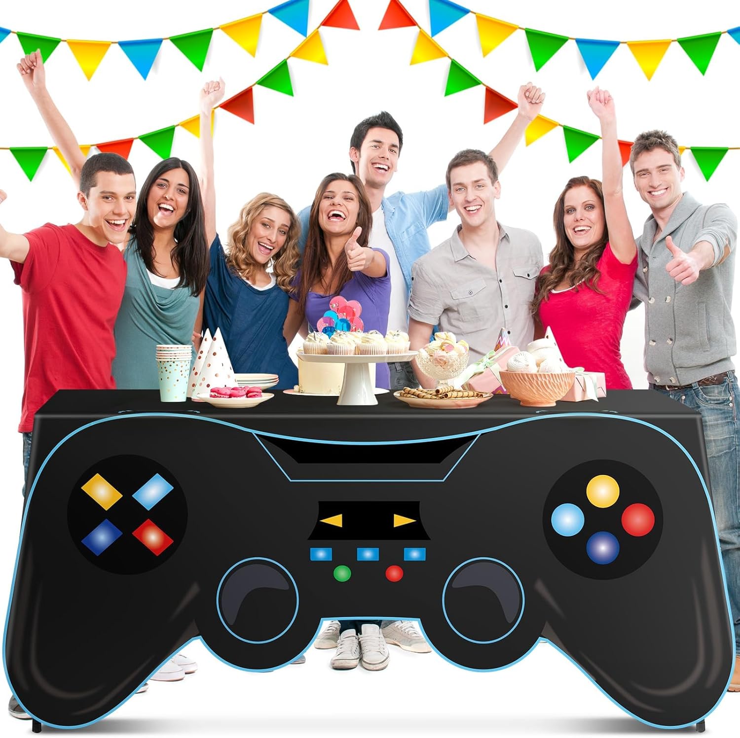 6 Ft Video Game Tablecloth Birthday Party Decoration Game Controller Shaped Table Cover Washable Polyester Party Supplies Game pad Table Covers Protector for Gamer Player Birthday Parties Decoration