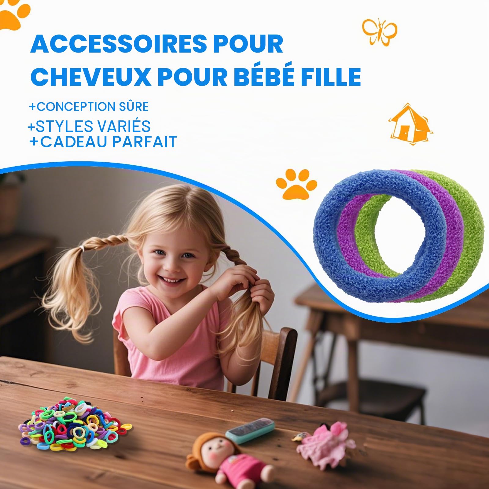 Ensemble d'accessoires de cheveux pour filles, 400 élastiques à cheveux, 10 pinces à cheveux, outils de coiffure, multicolore