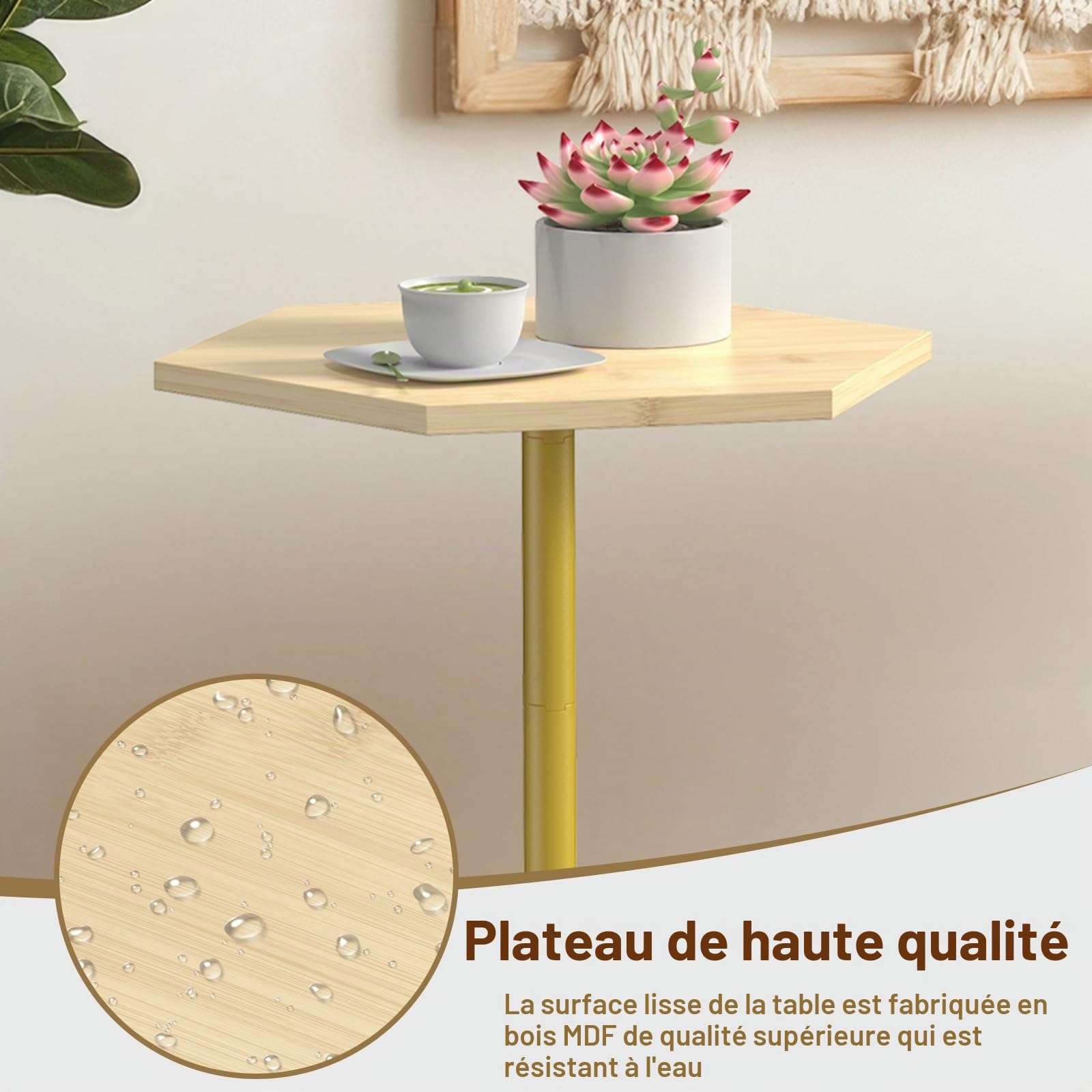 Petite table guéride, table de boisson, table d'appoint avec piédestal pour petits espaces dans le salon, la chambre à coucher, le canapé