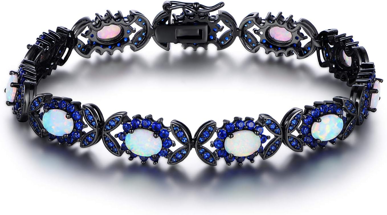 Barzel 18K White Gold or Rose Gold Plated Created Opal Tennis Bracelet