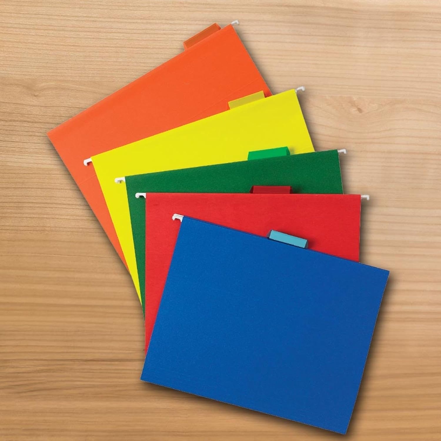 School Smart Hanging File Folders, Letter Size, 1/5 Cut Tabs, Assorted Colors, Pack of 25