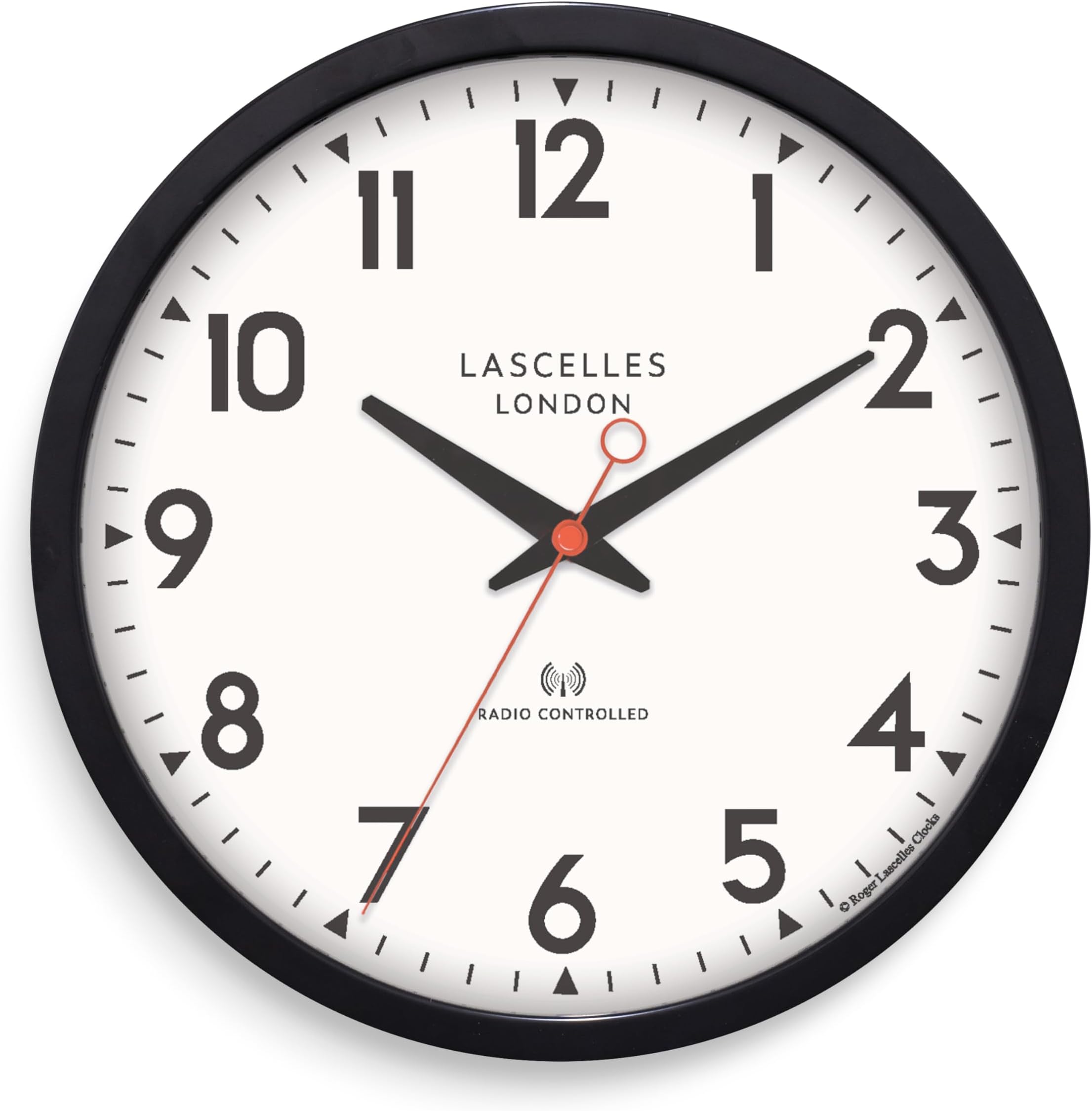 Roger Lascelles Radio Controlled Wall Clock, Black, RC/LASC/BLACK