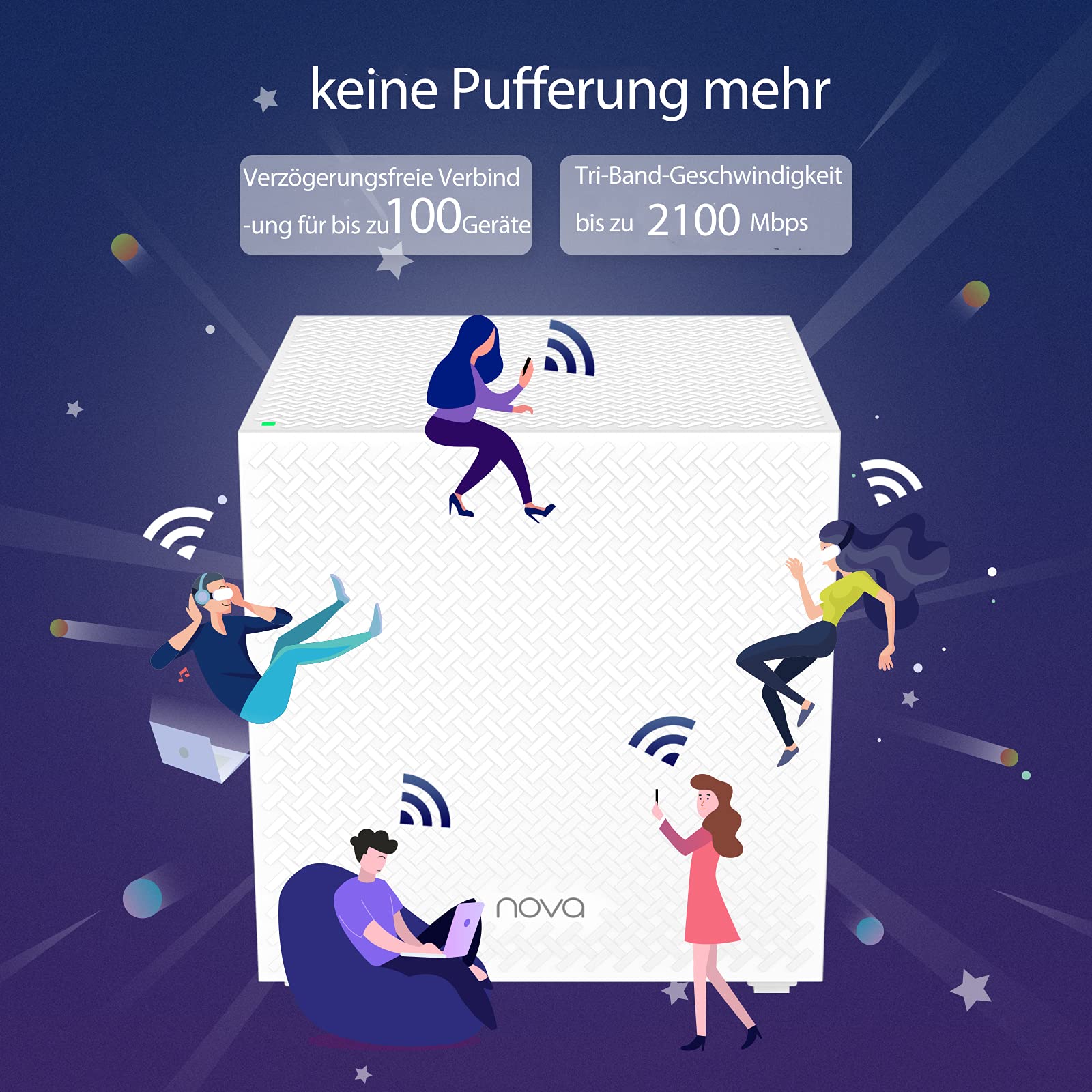 Tenda Nova MW12 Mesh WLAN System - AC2100 Tri-Band WLAN Mesh System - empfohlen für Häuser mit 3-4 Schlafzimmern - 9X Gigabit Port - Ersetzt Router & Repeater - APP Steuerung - 3er Pack