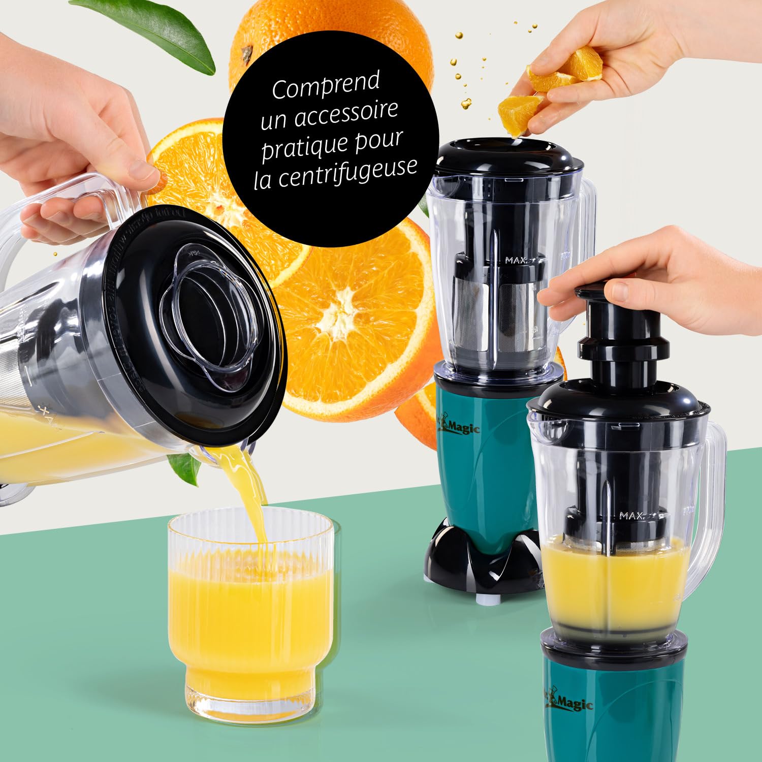 GOURMETmaxx Mr. Magic Mixer | Smoothie Maker avec paquet d'accessoires XXL | 18 pièces | Blender avec couvercles anti-fuite pour conserver la fraîcheur | Pour shakes, smoothies etc.