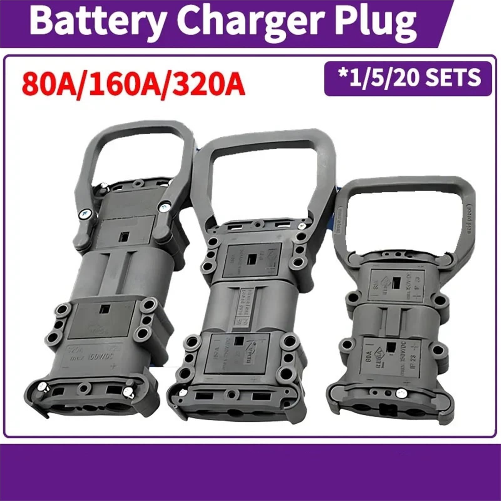 Lot de 1/5/20 ensembles de connecteurs mâles femelles de type Rema pour chariot élévateur électrique 80 A 160 A 320 A Connecteur mâle de source de charge de batterie (320 a mâle avec St, 20