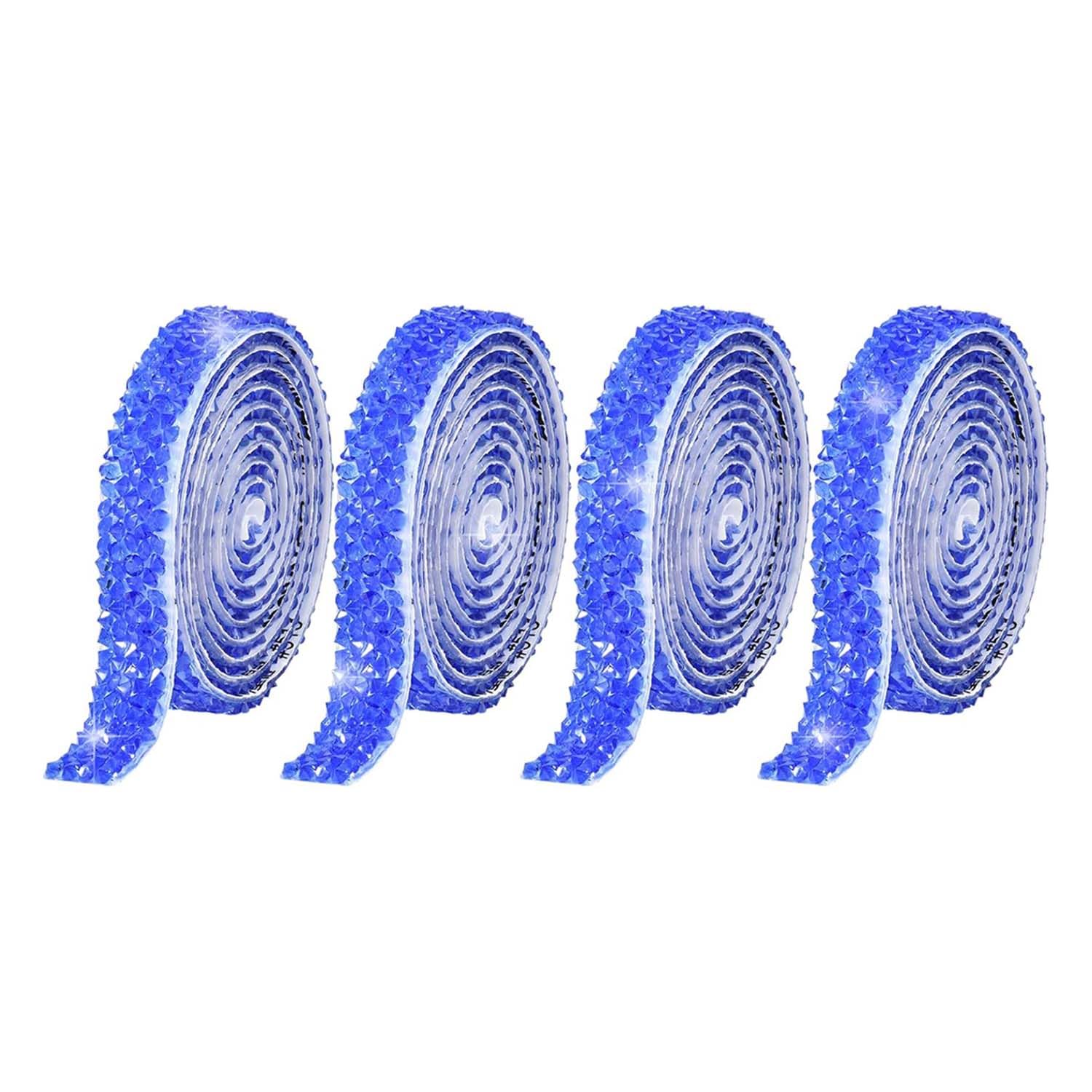 4 Rolls Blue Resin Rhinestone Ribbons Self-Adhesive Crystal Ribbon Roll Glitter Resin Diamond Belt Bling Sparkling Diamond Ribbon Bling Stickers Wrap Crystal Roll for DIY Arts Crafts,15mm