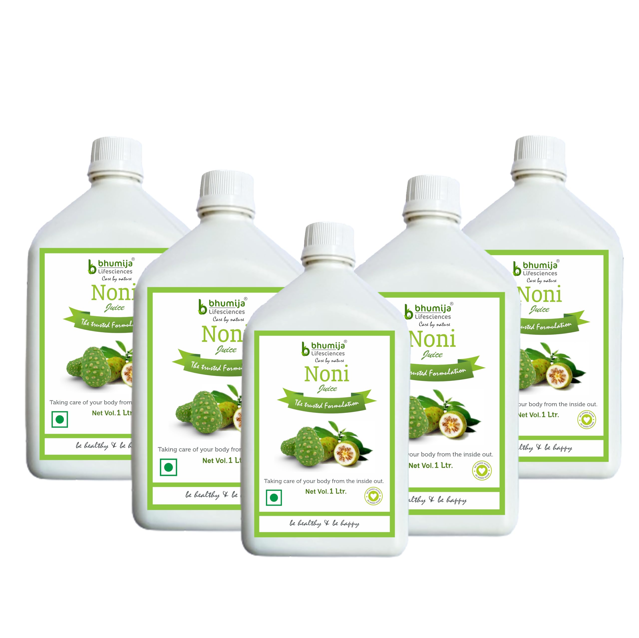 Noni Juice (Pack of 5, 1 Litre each) Noni Aloevera Garcinia Combogia and Grapes Extract | Sugar Free | Natural Ingredients | for Skin and Hair