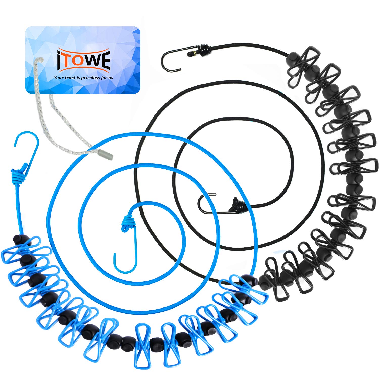 Buy iTOWE 2Pack Portable Clothesline with 12 Pins Travel Clothesline