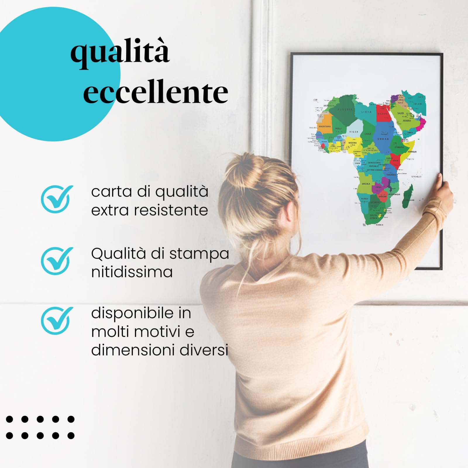 Postereck - 0936 - Mappa politica, Africa, Medio Oriente, paesi, continente - Decorazione Aula Scolastica, Materiale Didattico, Insegnamento, Quadri - Tela - 100,0 cm x 75,0 cm