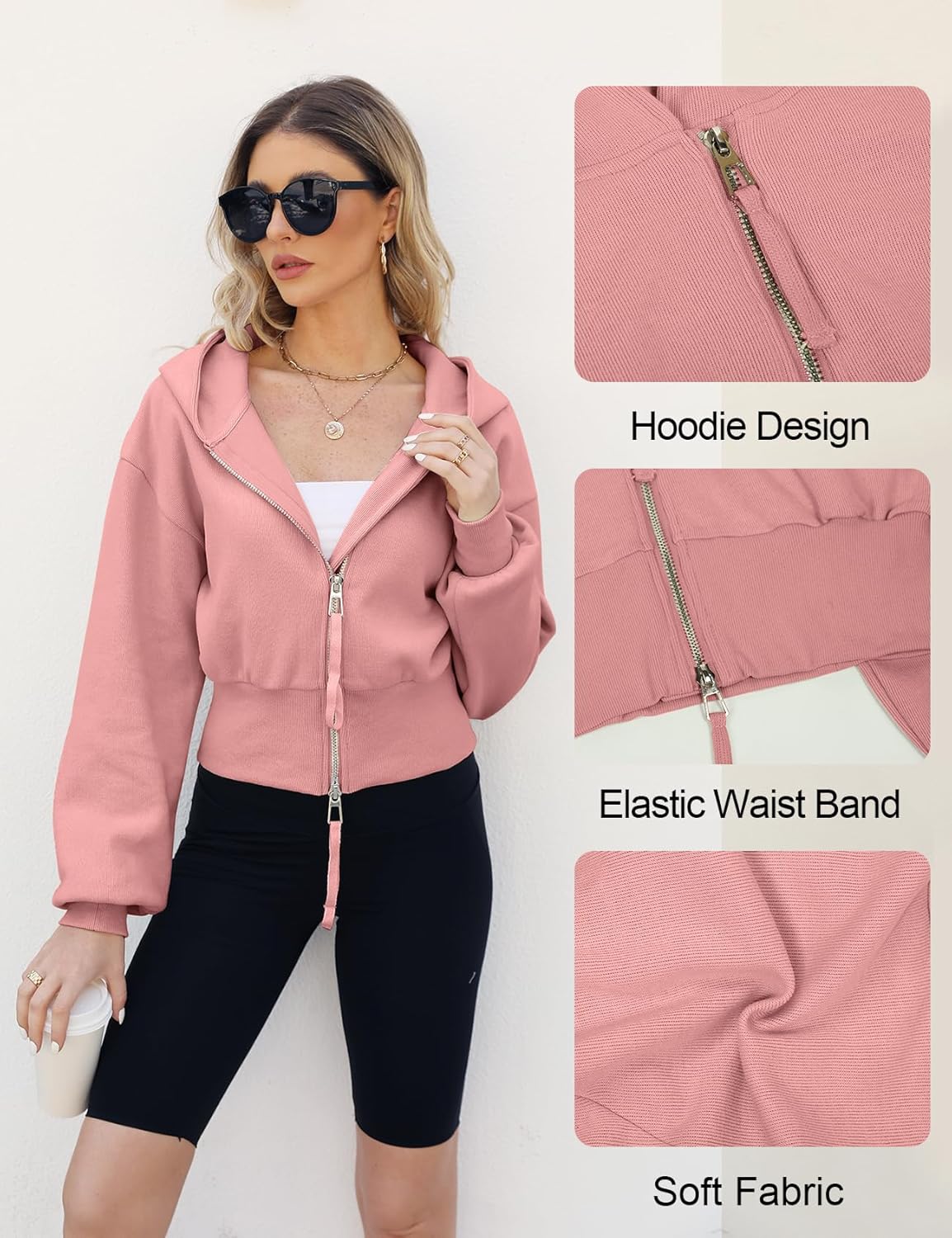 Arssm Cropped Hoodie Women Zip Up Long Sleeve Sweatshirts Casual Fashion Hooded Workout Jacket Crop Top - Image 5