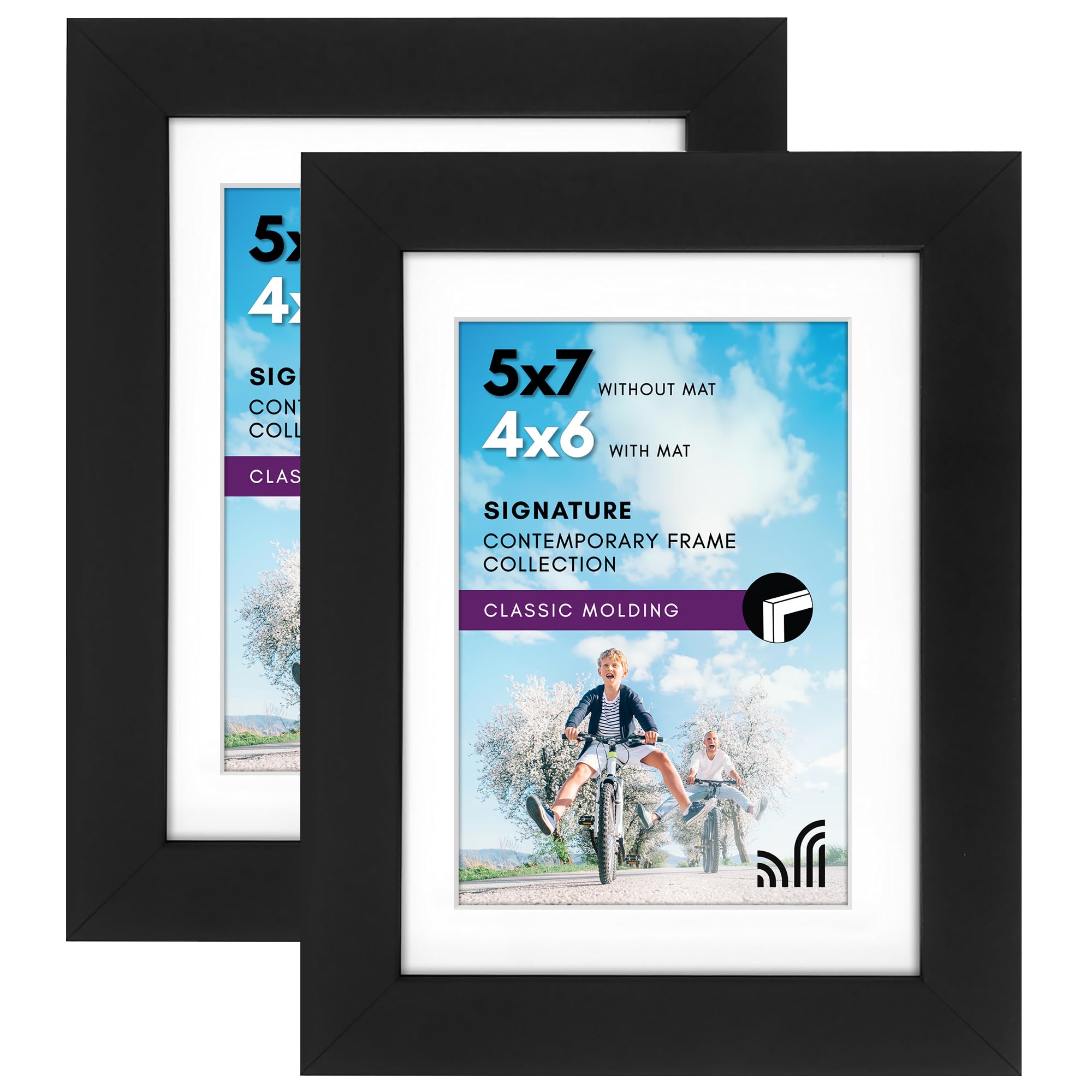 Americanflat 7x5 Photo Frames in Black - Set of 2 - Use as 6x4 Photo Frames with Mount or 7x5 Frame Without Mount - Horizontal and Vertical Formats for Wall and Tabletop - 17.78x12.7 cm