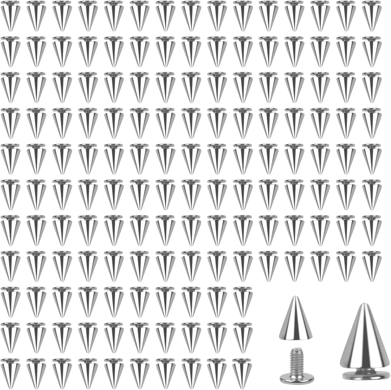 KeboyoeKeboyoe 150 Pcs 7x10mm Cone Spikes Punk Rivets Bullet Cone Studs for Leather Bullet Rivet Jacket Spikes Metal Spikes Rivets for DIY Leather Craft Clothes Belt Bags Shoes Necklace