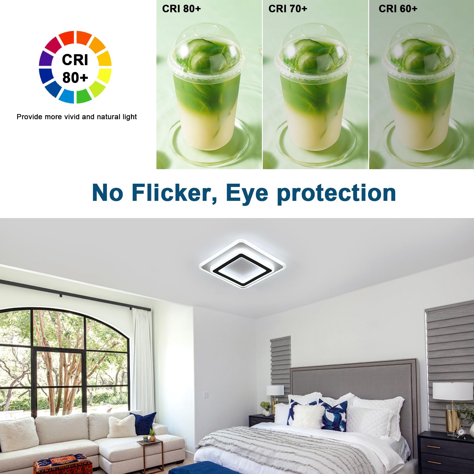 Comely Modern LED Ceiling Light, 38W Square White Acrylic Ceiling Lamp - Image 3