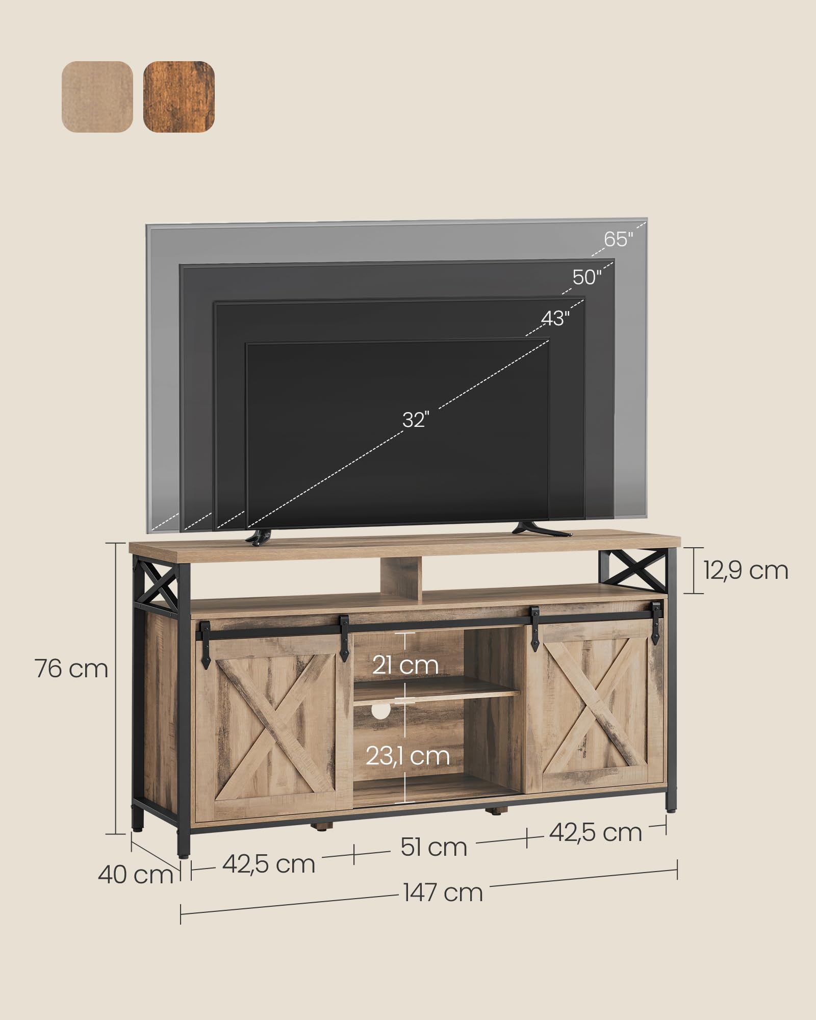 TV-meubel voor televisies tot 65 inch – Industriële TV-kast met