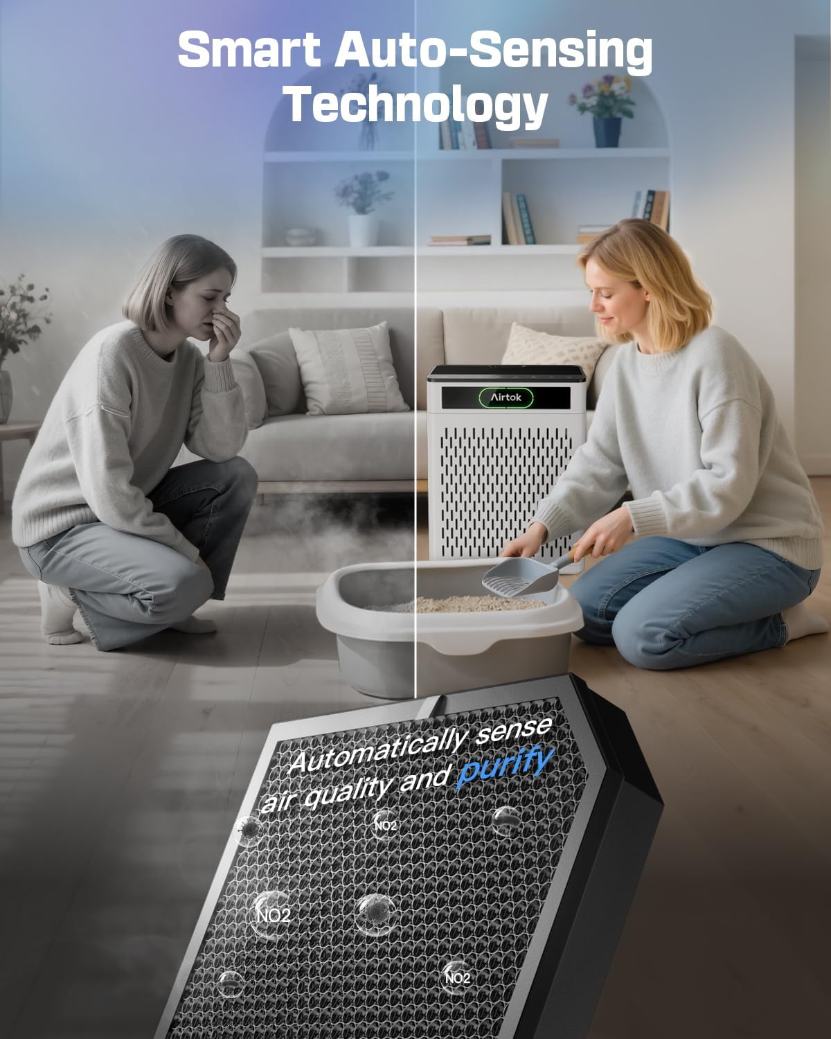 Air Purifiers for Home Large Room Up to 1848sq.ft, Airtok Air purifier for Home Pet, Washable Pre-Filter Air Quality Monitor HEAP Sleep Mode Air Cleaner for Bedroom, Dorm room, Office, AP3001 White - Image 5