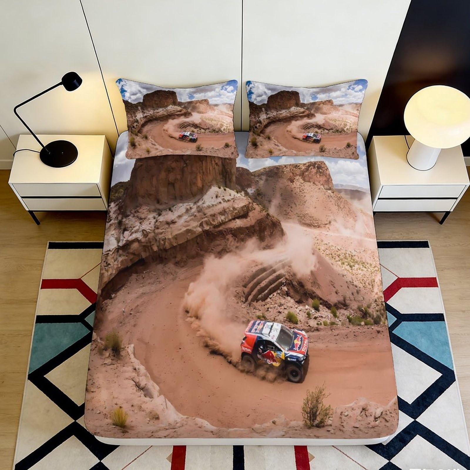 Uxinyoume Style-9 3D Printed Rally Racing Track Fitted Sheet Microfiber Brown Desert Bed Cover For Bedroom Dorm Mattress Protection Decor 90X200x25cm