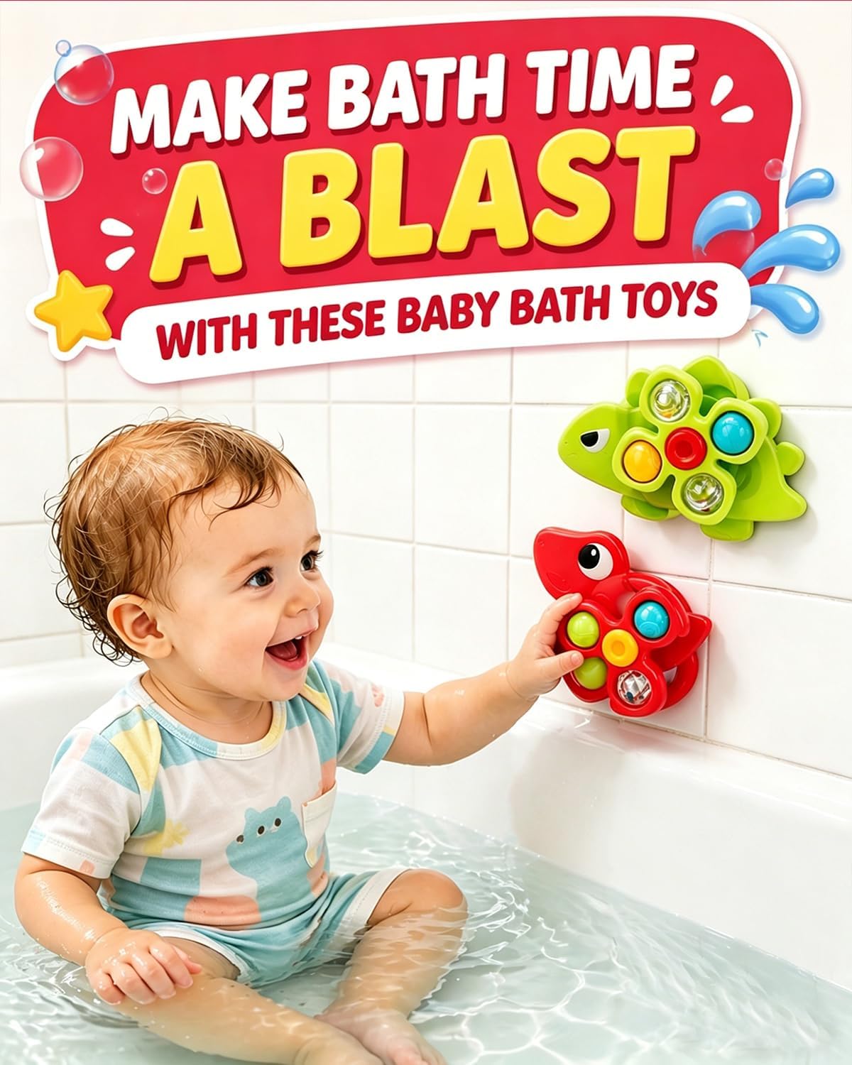 3PCS Dinosaur Suction Cup Toys for 1 Year Old Boys Girls | Sensory Baby Bath Toys for Toddlers 1-3 | Infant Travel & Window Toys | Birthday