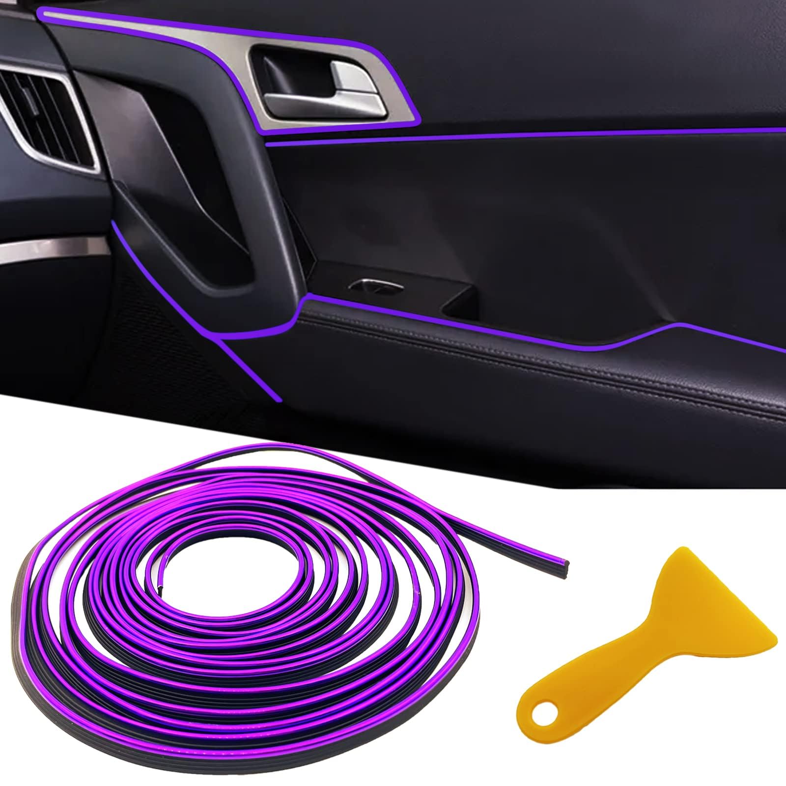 QIZUN Car Interior Moulding Trim Strip for Jeep Wrangler JL 4XE 2021 2022 2023 2024, 32.8ft 10m Gap Filler Line Flexible Decorative Dashboard Styling Panel Border,Purple