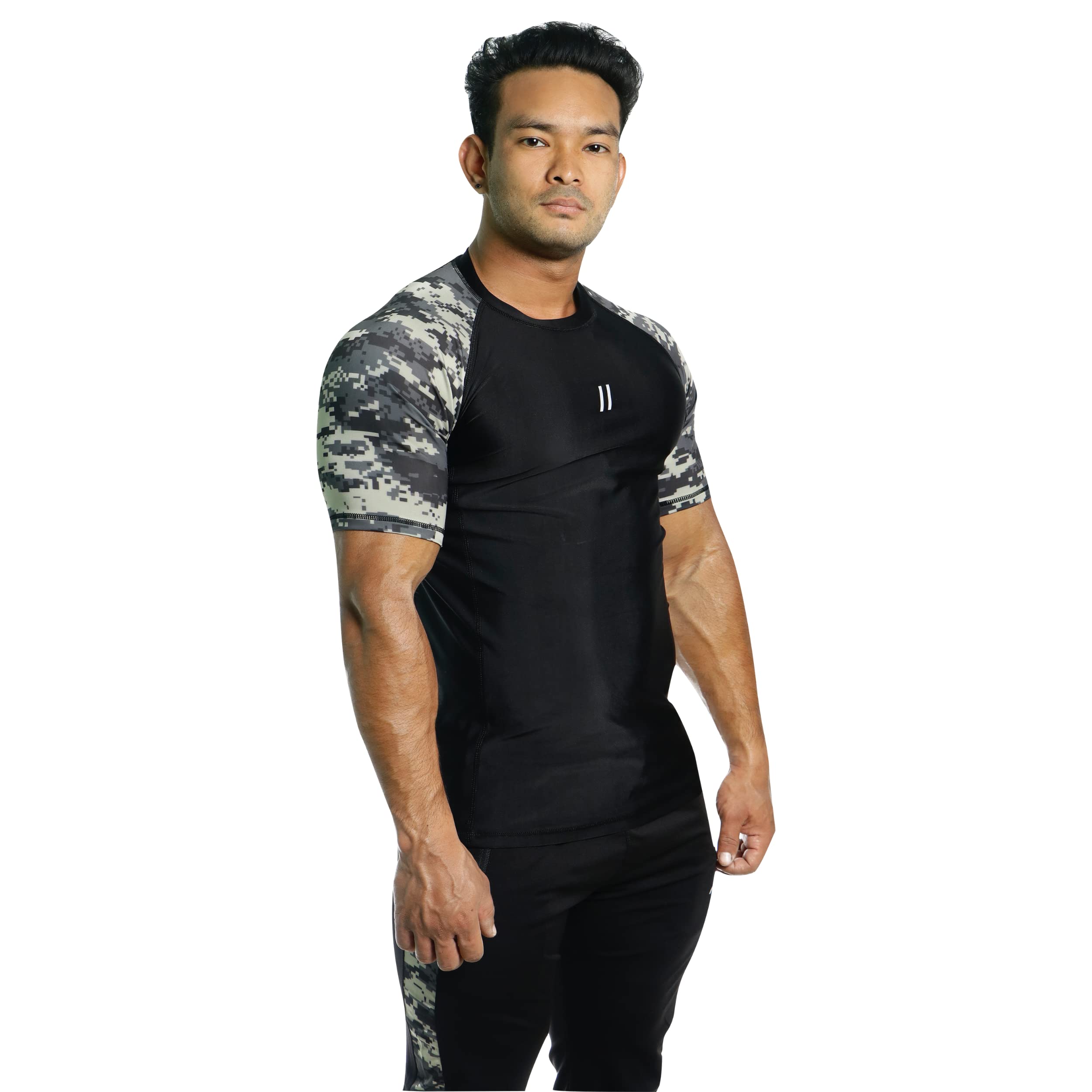 ATICXMen’s Compression Fit Nylon Half Sleeve T Shirt - Camouflage Skin Tight Base Layer for Gym, Running, Cycling