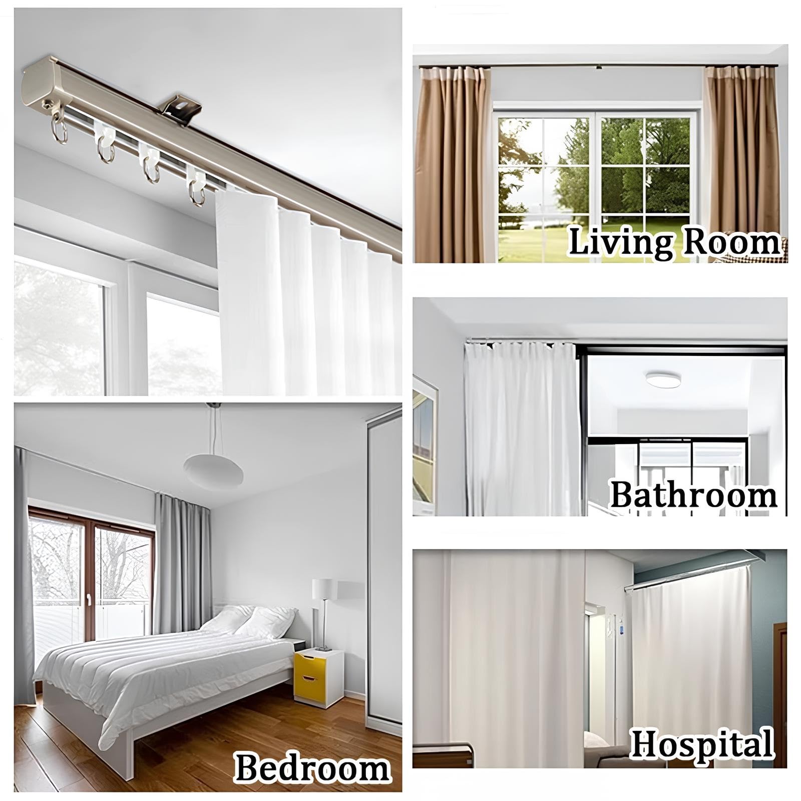 Aluminiowy karnisz, sufit, karnisz, cichy karnisz z rolkami, do biura, salonu, sypialni (biały, A, 1,20 m) - łatwa instalacja i nowoczesny design