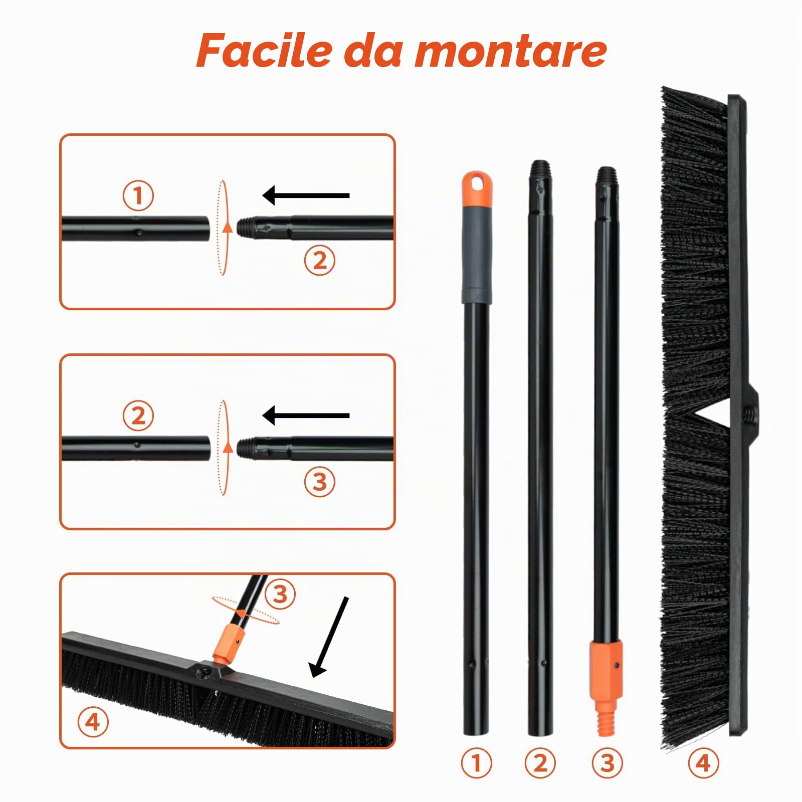 TreeLen Scopa a spinta da 61 cm per esterni, resistente, con manico lungo, setole rigide, per patio, cortile, garage, terrazza, vialetto, pulizia pavimenti in cemento
