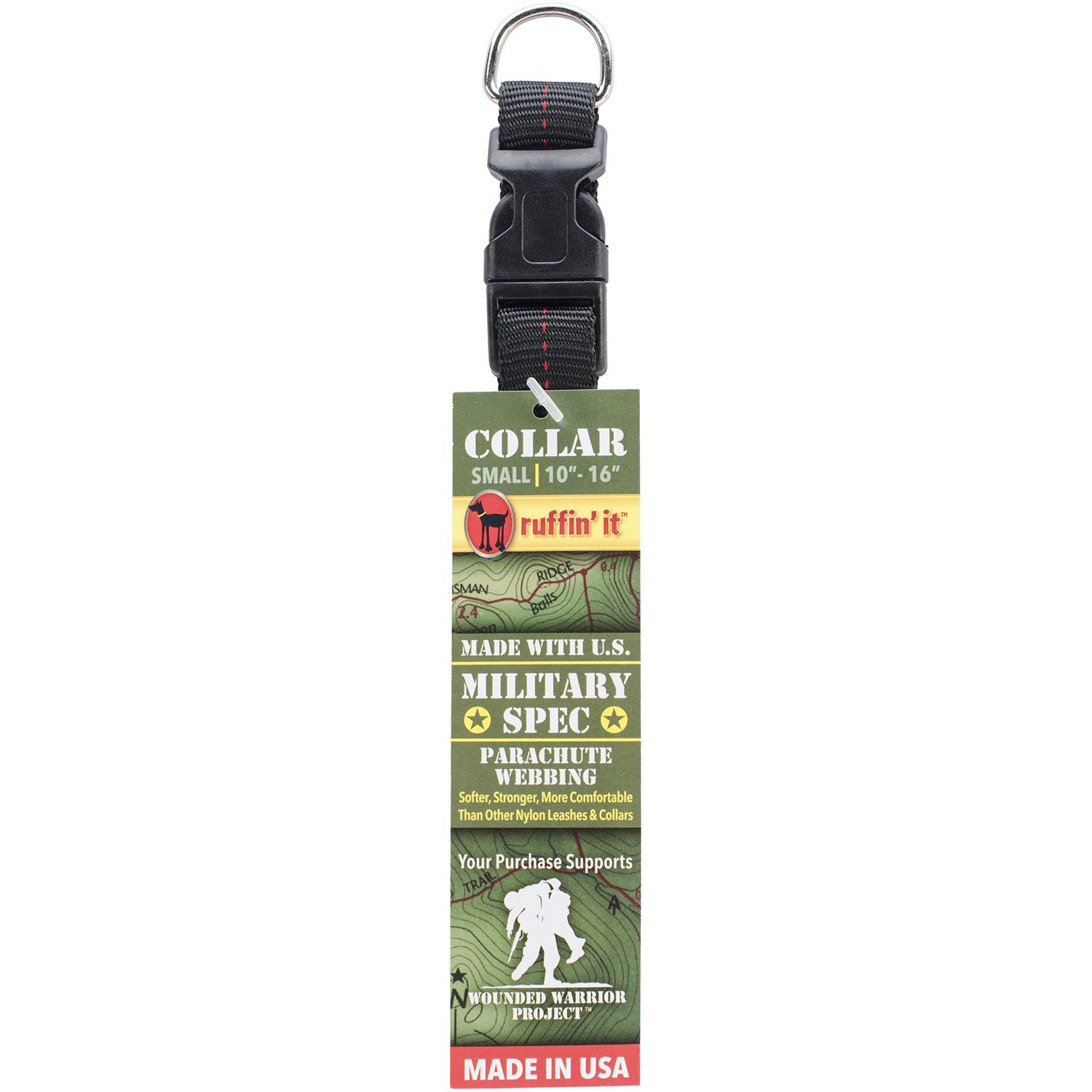 Dog Collar, Black/Red Military Spec, Small