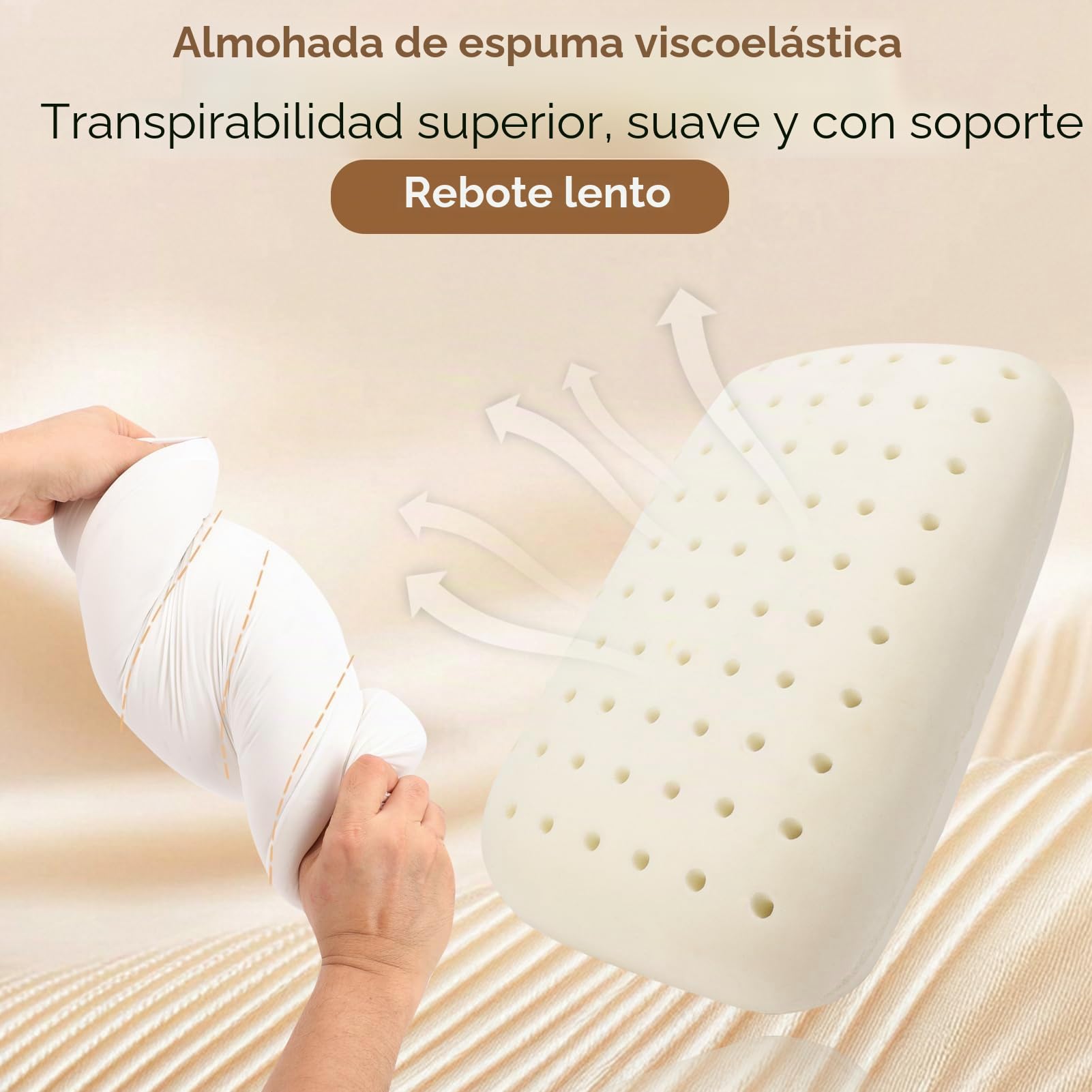 Almohada de espuma viscoelástica para camping, cojín de playa portátil de rebote lento para viajes al aire libre, mochileros y caminatas