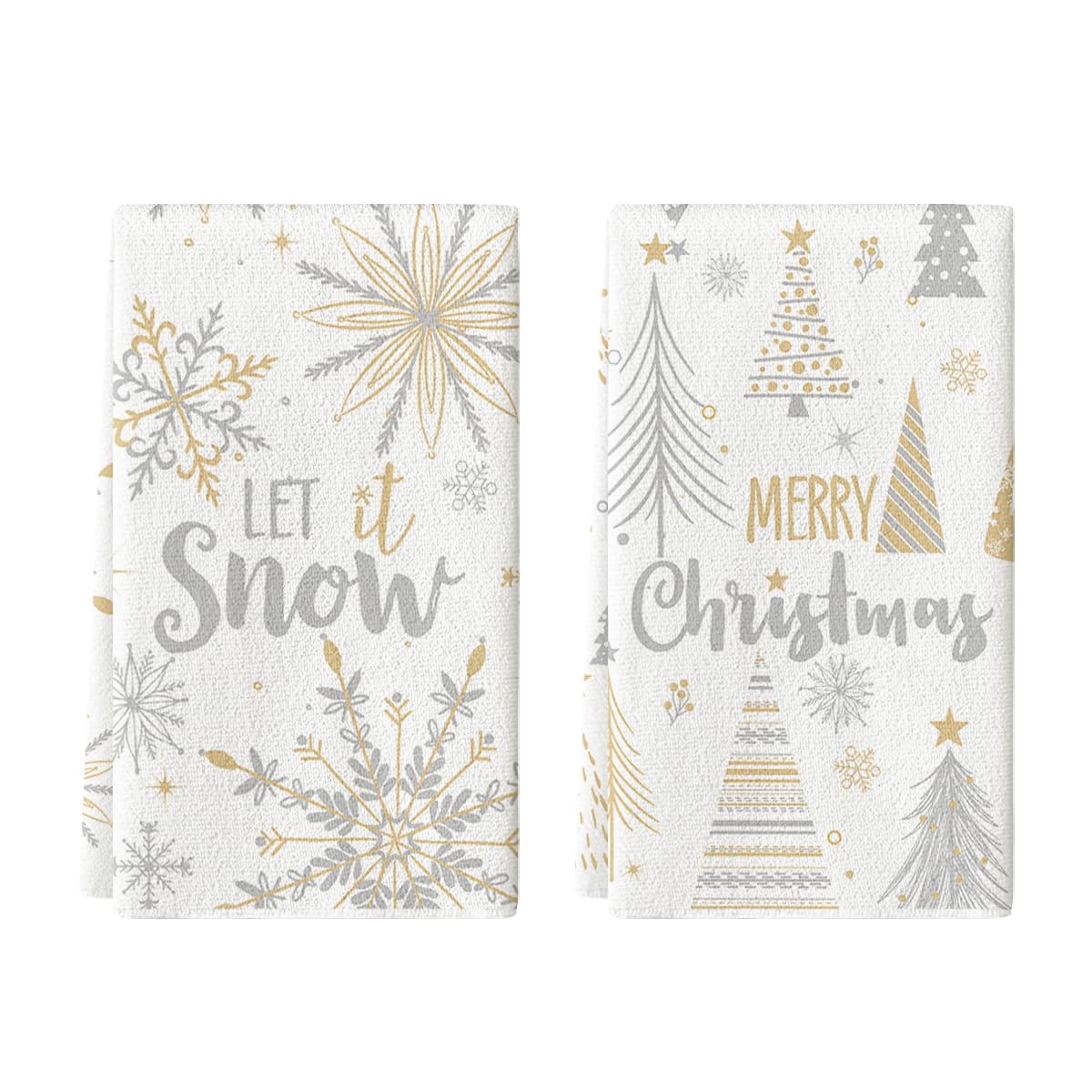 Artoid Mode Snowflake Xmas Trees Merry Christmas Kitchen Towels Dish Towels, 18x26 Inch Farmhouse Holiday Winter Decoration Cleaning Set of 2