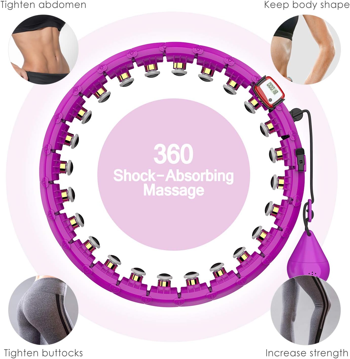 Weighted Smart Exercise Hoops for Adults and Kids Exercising - Portable Fitness Hoop for Body Weight Loss - Adjustable Length 2 in 1 Abdomen Fitness Massage Non-Fall Exercise Hoop