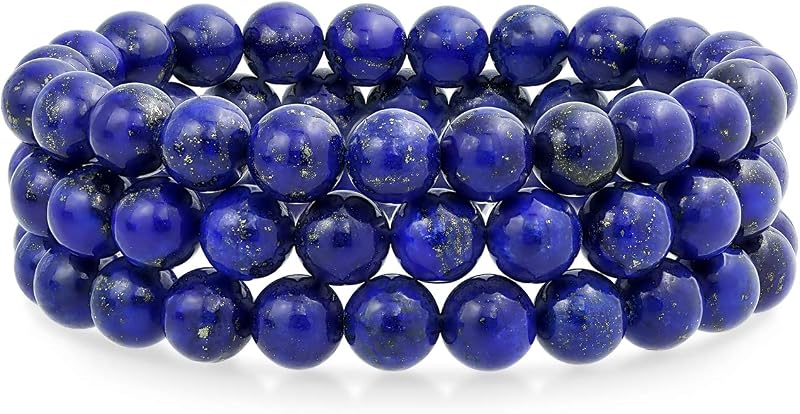 Genuine 8MM Gemstone Ball Bead Stretch Bracelet Stackable (3 Set)