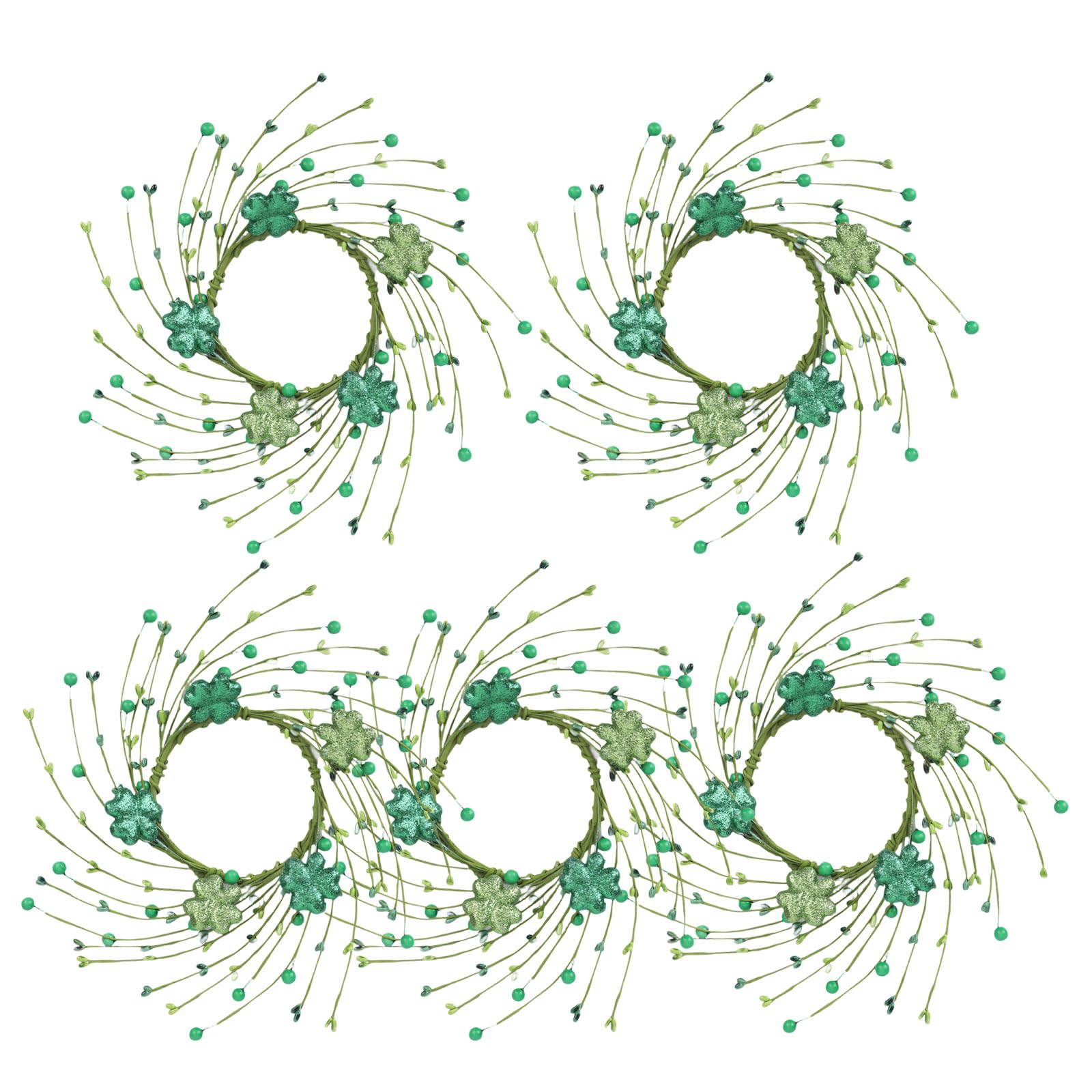 Xjdzineq 5Pcs Realistic Green Silk Flower Arrangements with Berries Decorative Patricks Festival Table Centerpieces Artificial Trifolium Substrates