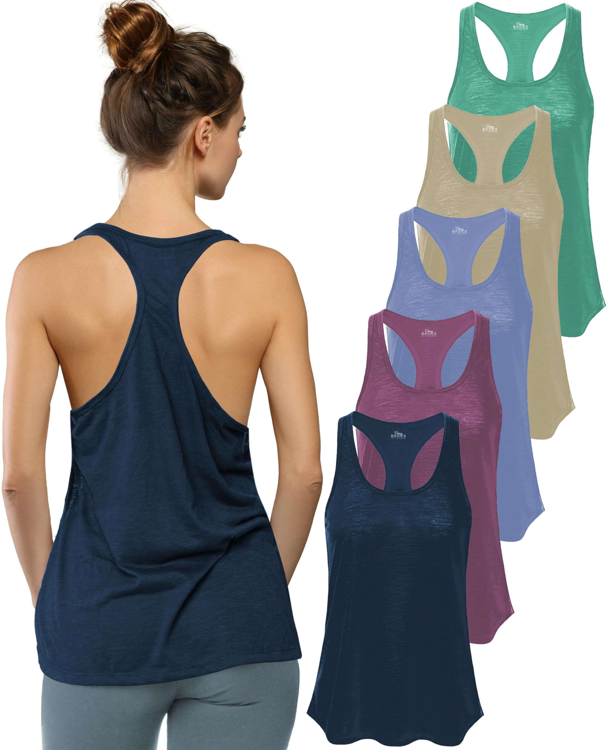 Sexy Basics Women's Everyday Flowy Burnout Slub Racer Back Tanks